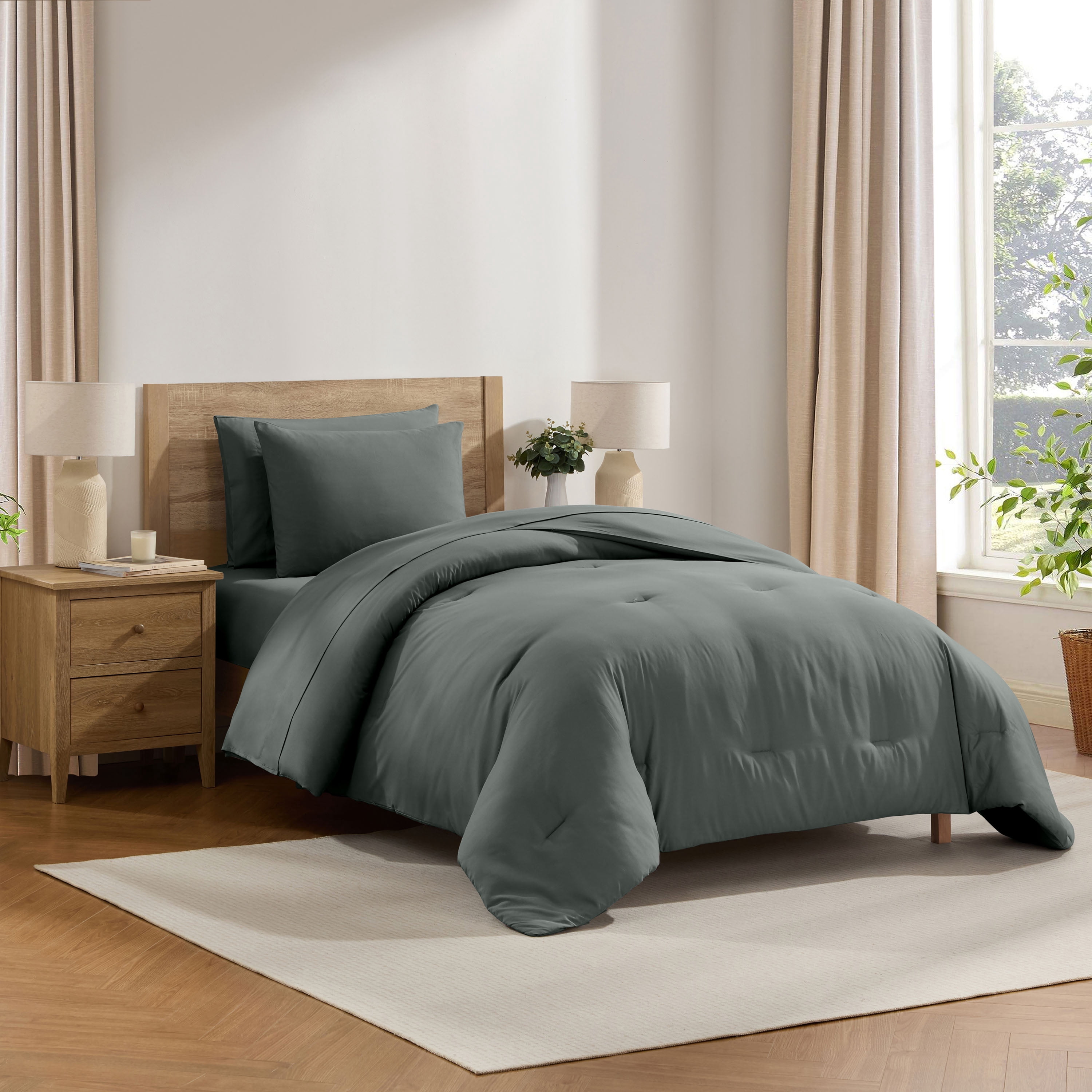 LammaLoe Twin XL Comforter Sets, 5 Piece Bed in a Bag, Ultra Soft Dorm Bedding Comforter Set with Sheets, All Season Bed Set, Gentle Pine