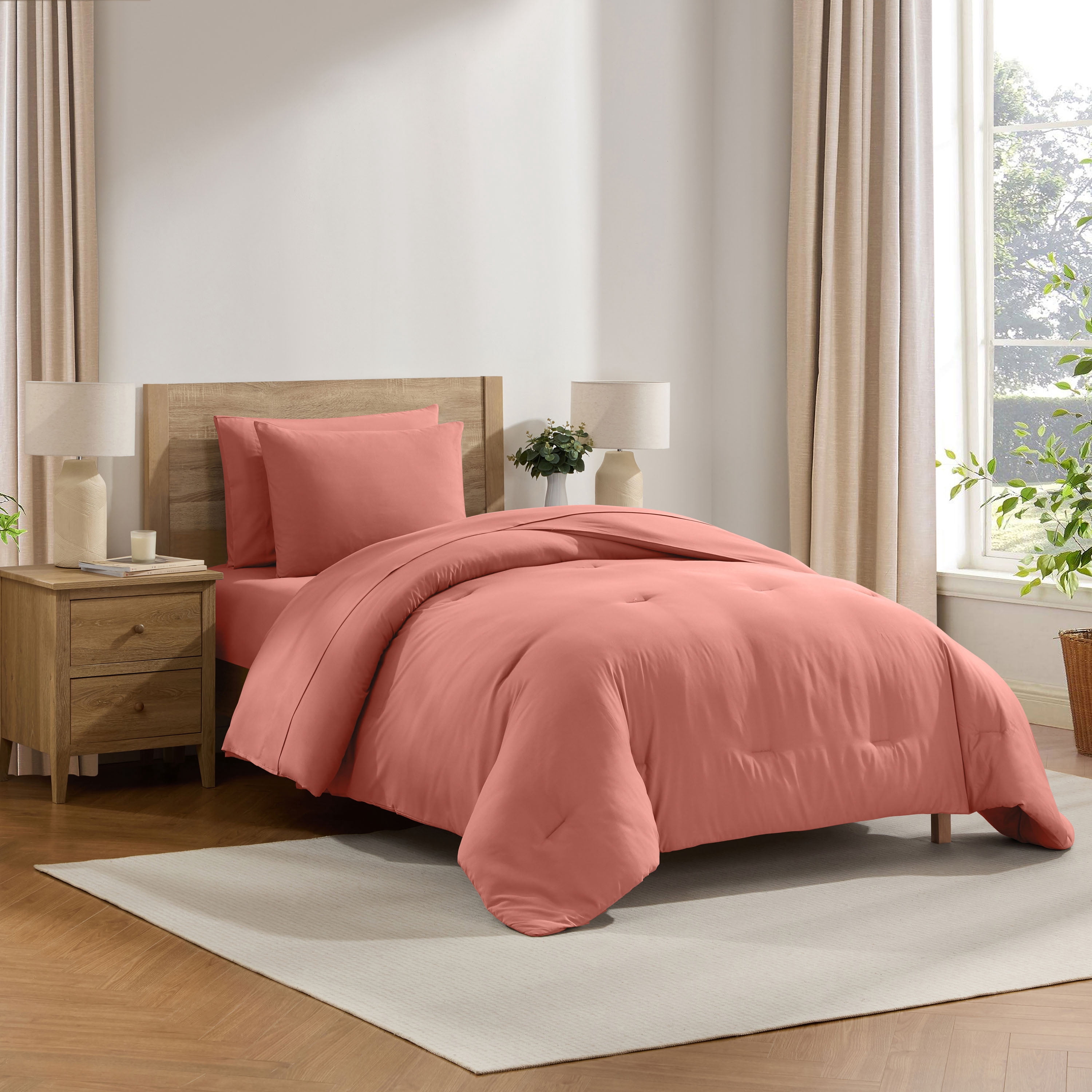 LammaLoe Twin XL Comforter Sets, 5 Piece Bed in a Bag, Ultra Soft Dorm Bedding Comforter Set with Sheets, All Season Bed Set, Terracotta