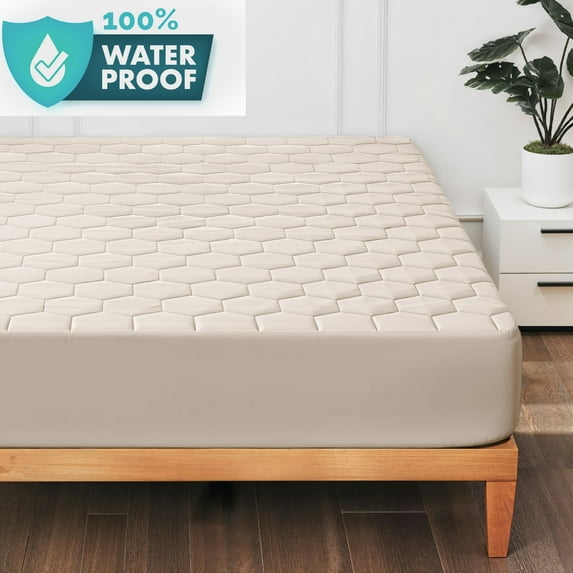 LammaLoe Twin XL Mattress Pad Waterproof, Quilted Fitted Mattress Protector, Mattress Topper for College Dorm Room, Deep Pocket Cover Fits 8" 21", Beige Cream