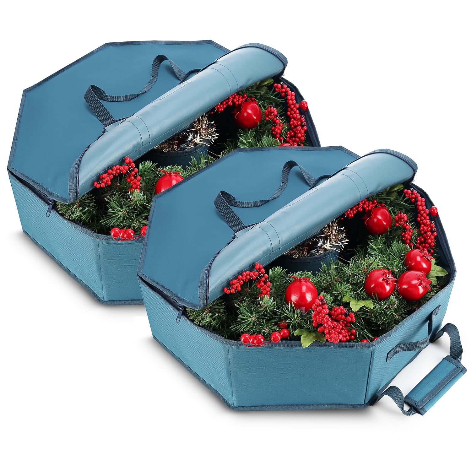 LammaLoe Wreath Storage Containers 24", Hard Shell Christmas Wreath Storage Bag with Interior Pockets & Dual Zipper, Fabric, 2 pack