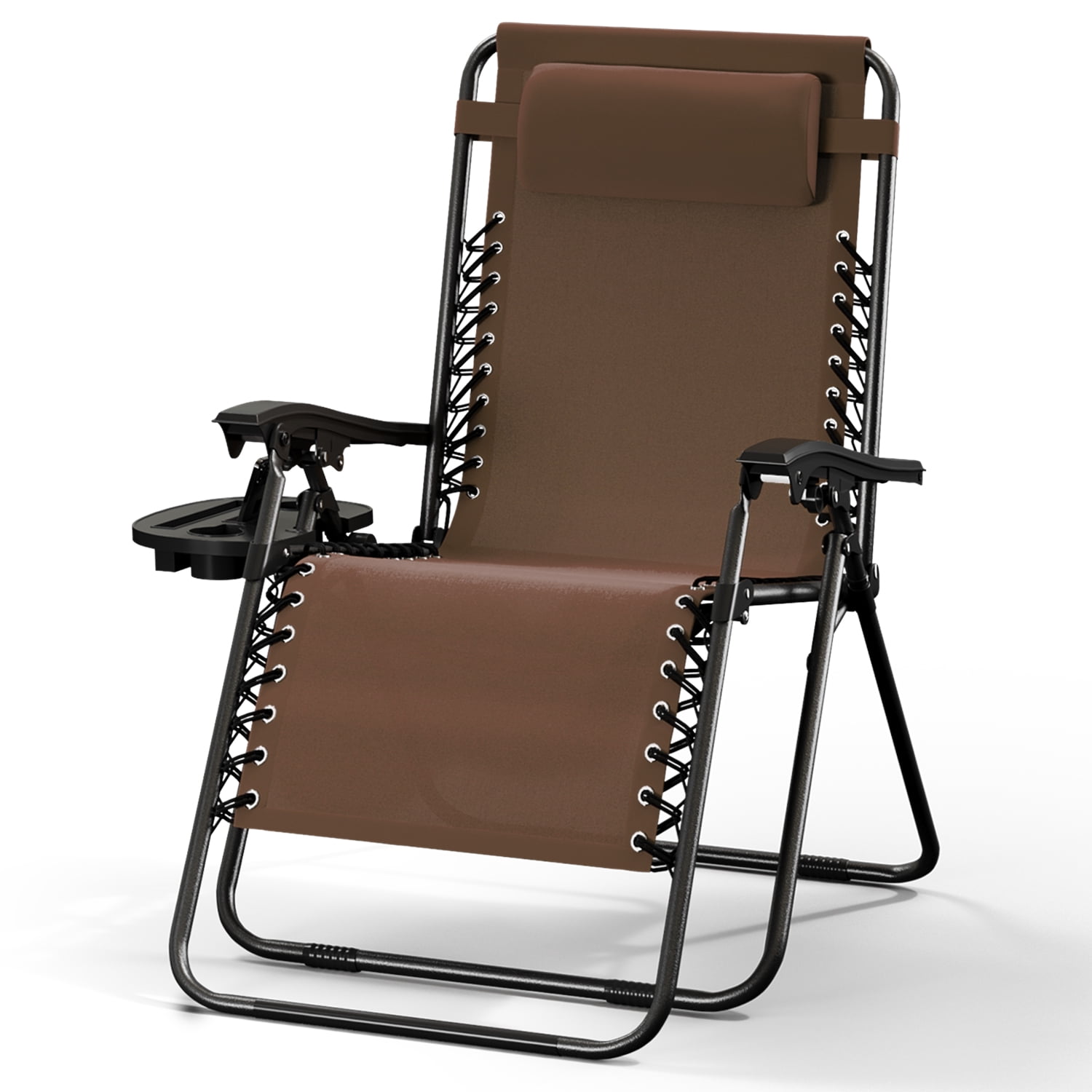 LammaLoe Zero Gravity Chair, Outdoor Lounge Chairs with Cup Holder, Brown