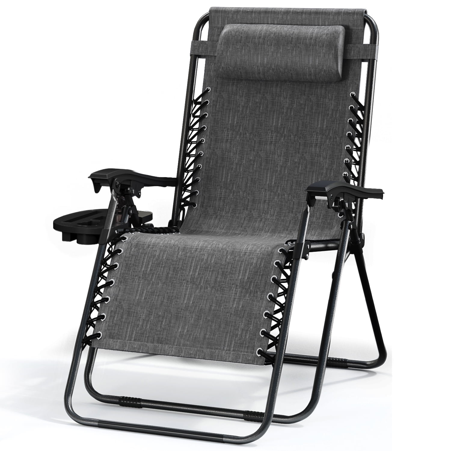 LammaLoe Zero Gravity Chair, Outdoor Lounge Chairs with Cup Holder, Gray