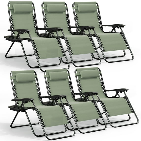 LammaLoe Zero Gravity Chair Set of 6, Outdoor Lounge Chairs with Cup Holder, Sage Green