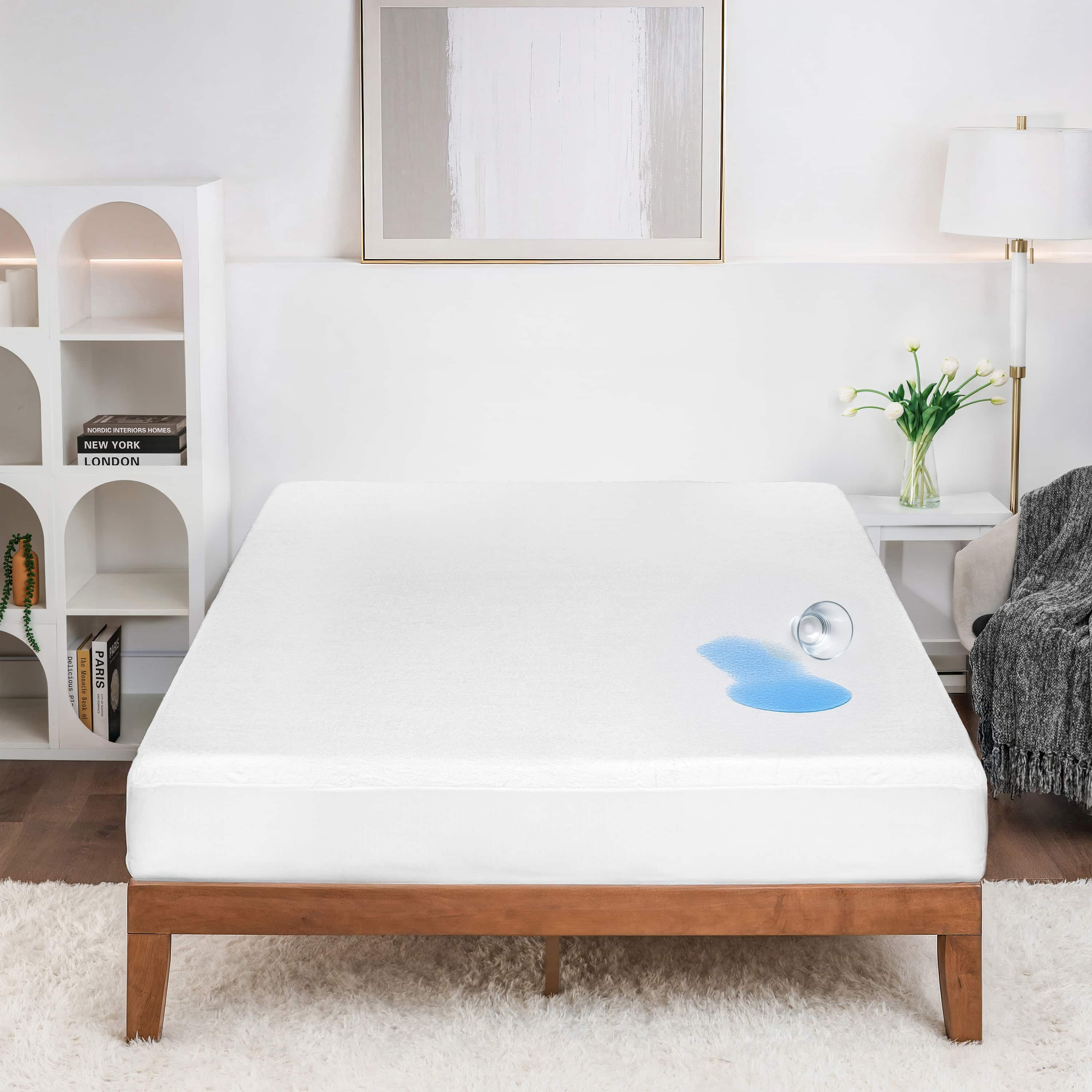 Lammaloe 100% Waterproof Mattress Protector, Cotton Terry Bed Cover, Mattress Cover Fits Mattresses Up to 16 inch, RV/Short Queen