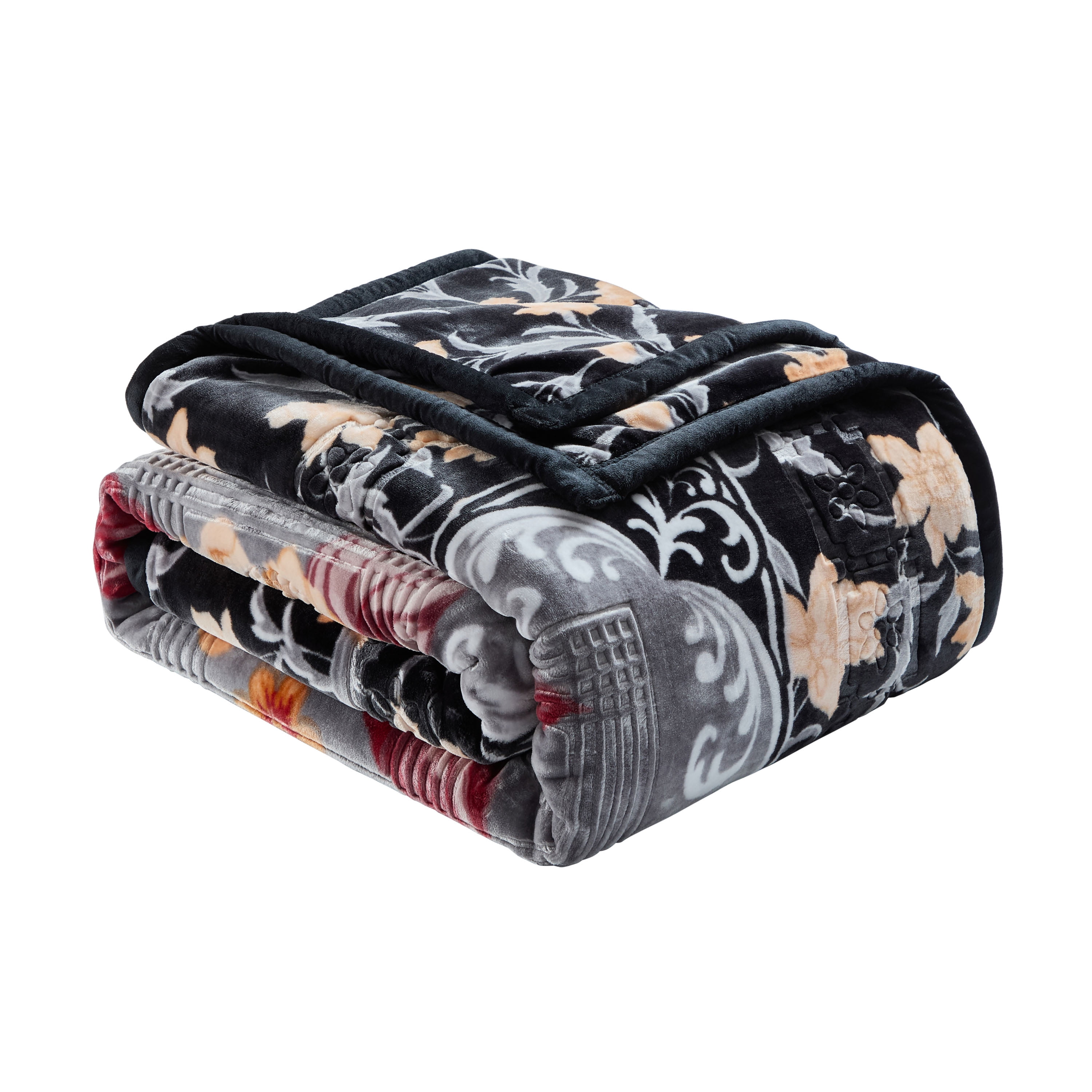 Lammaloe King Size Korean Mink Blanket for Winter, 12 lbs, 87" x 94", Heavy 2-Ply Warm Heavyweight Raschel Bed Blankets, Reversible Printed, Black & Gray