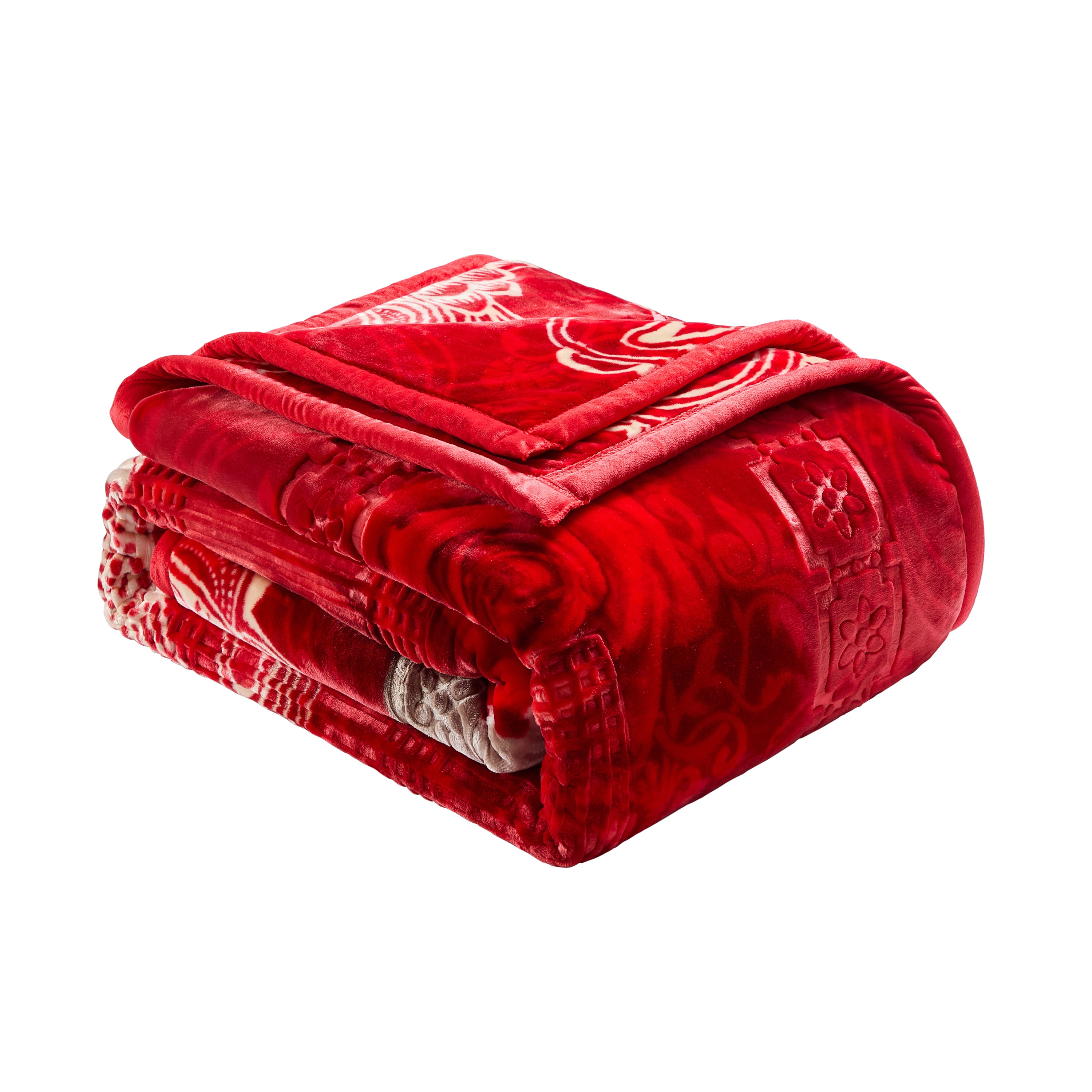 Lammaloe King Size Korean Mink Blanket for Winter, 12 lbs, 87" x 94", Heavy 2-Ply Warm Heavyweight Raschel Bed Blankets, Reversible Printed, Maroon