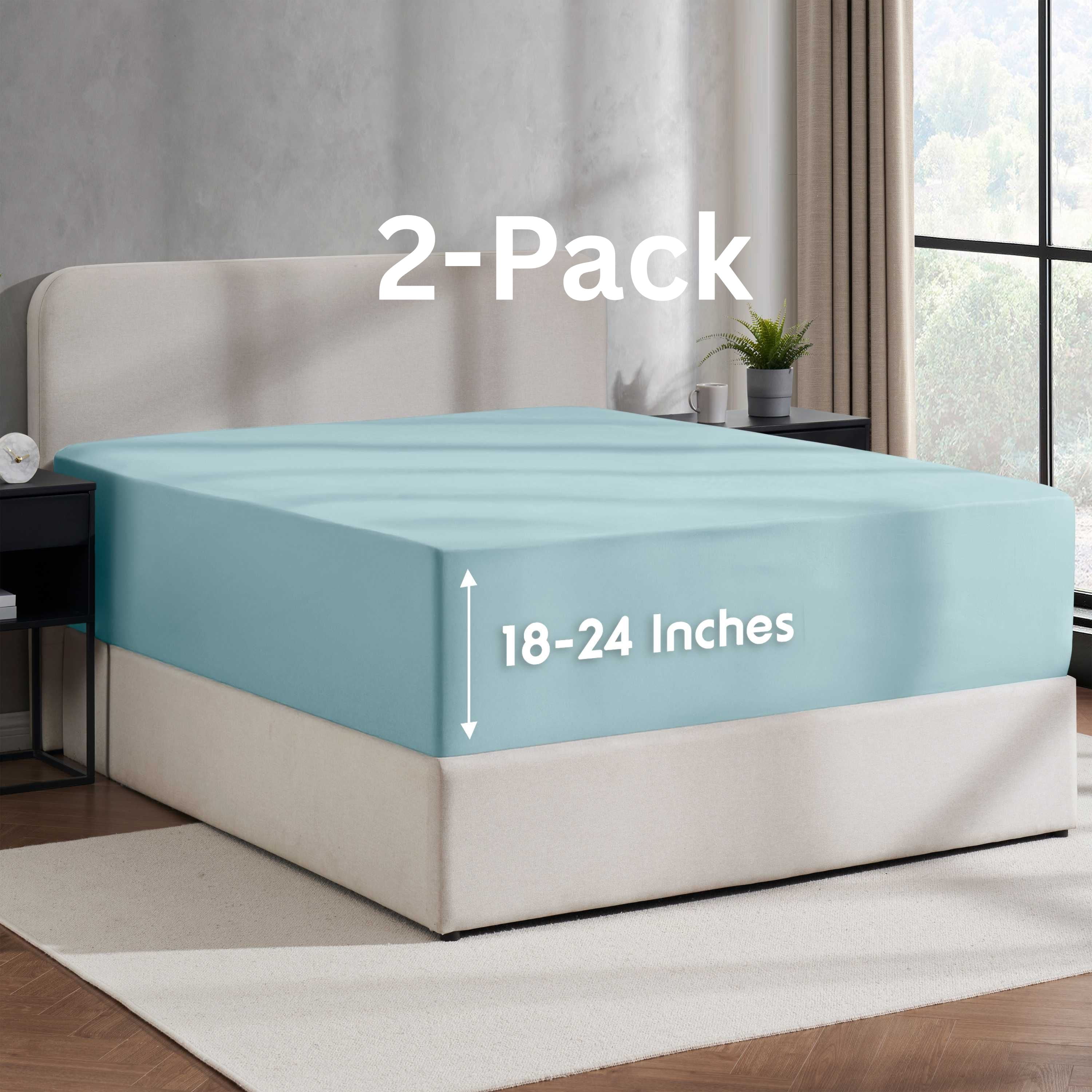 Lammaloe 2 Pack Extra Deep Pocket Full Size Fitted Sheet Only, Fits 18" to 24" Mattress, Soft Microfiber Fitted Bed Sheet, Aqua