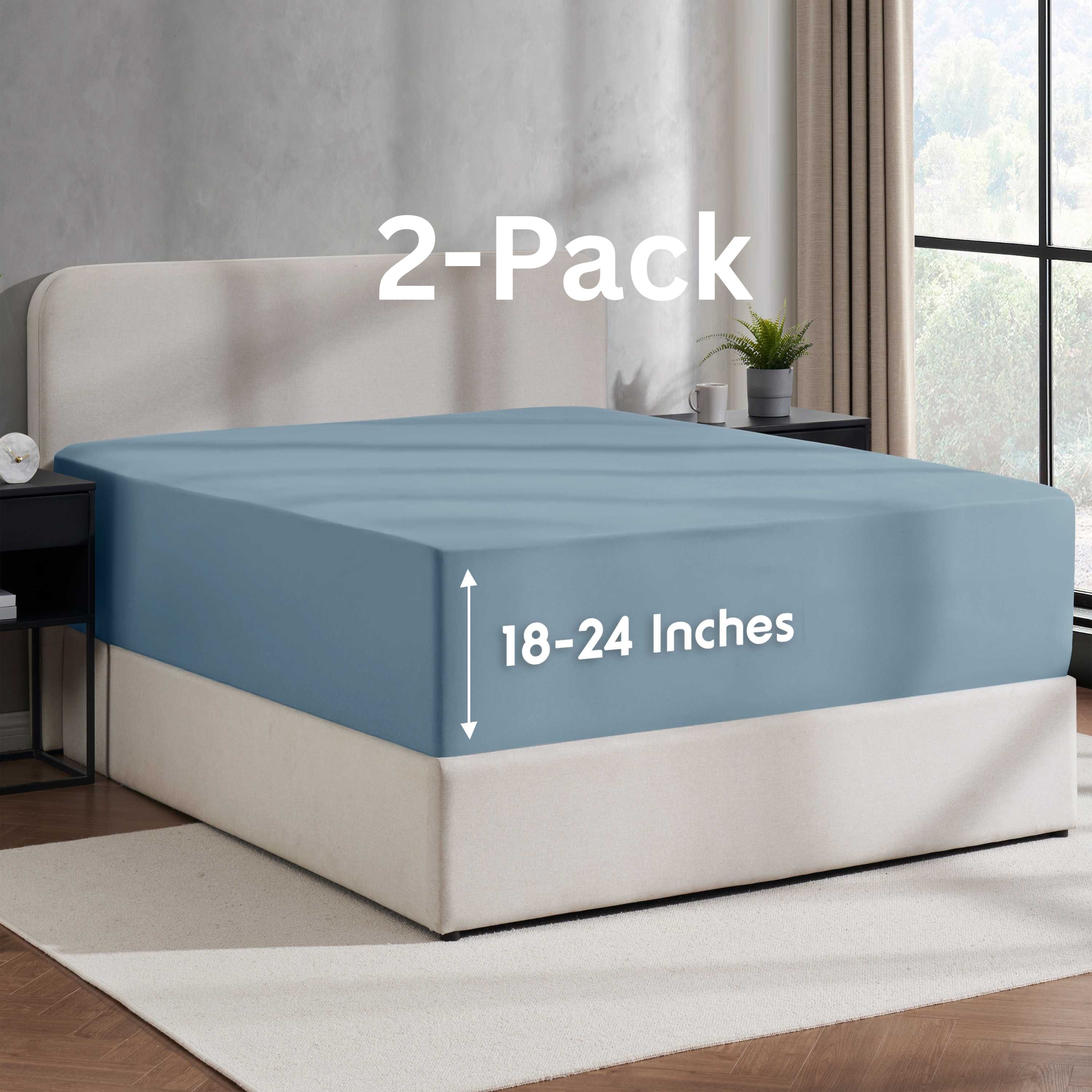 Lammaloe 2 Pack Extra Deep Pocket Full Size Fitted Sheet Only, Fits 18" to 24" Mattress, Soft Microfiber Fitted Bed Sheet, Stone Blue