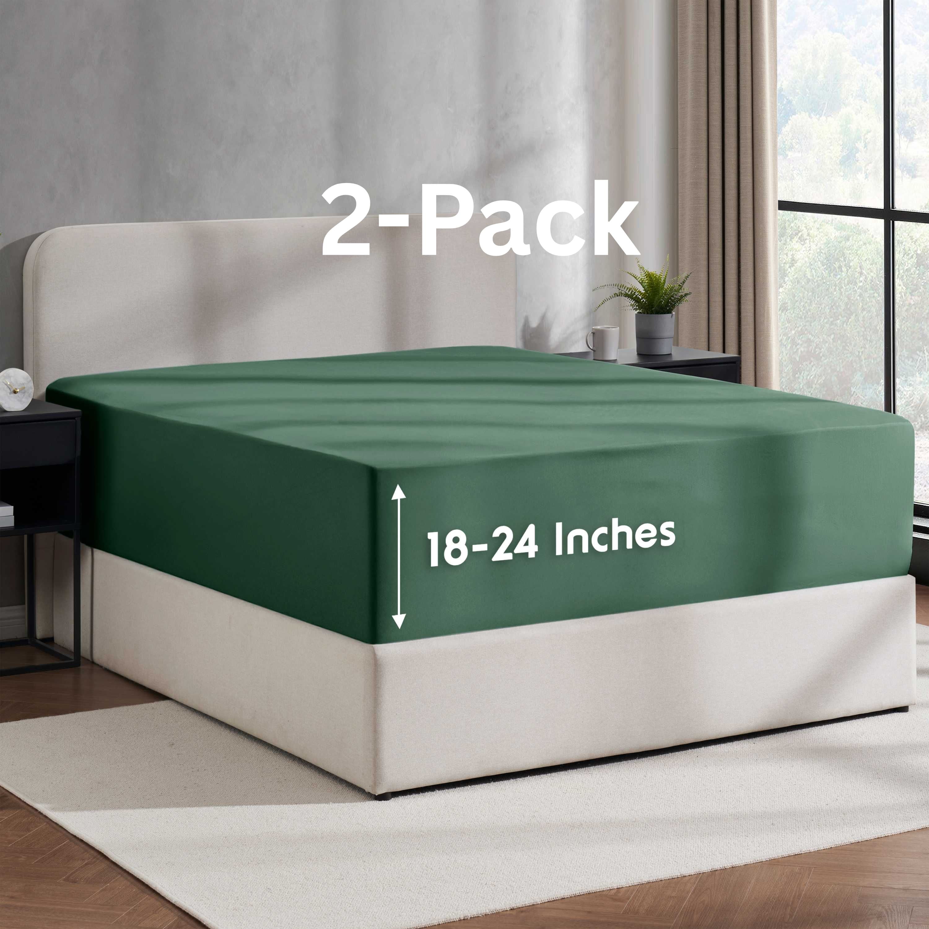 Lammaloe 2 Pack Extra Deep Pocket King Fitted Sheet Only, Fits 18" to 24" Mattress, Soft Microfiber Fitted Bed Sheet, Hunter Green