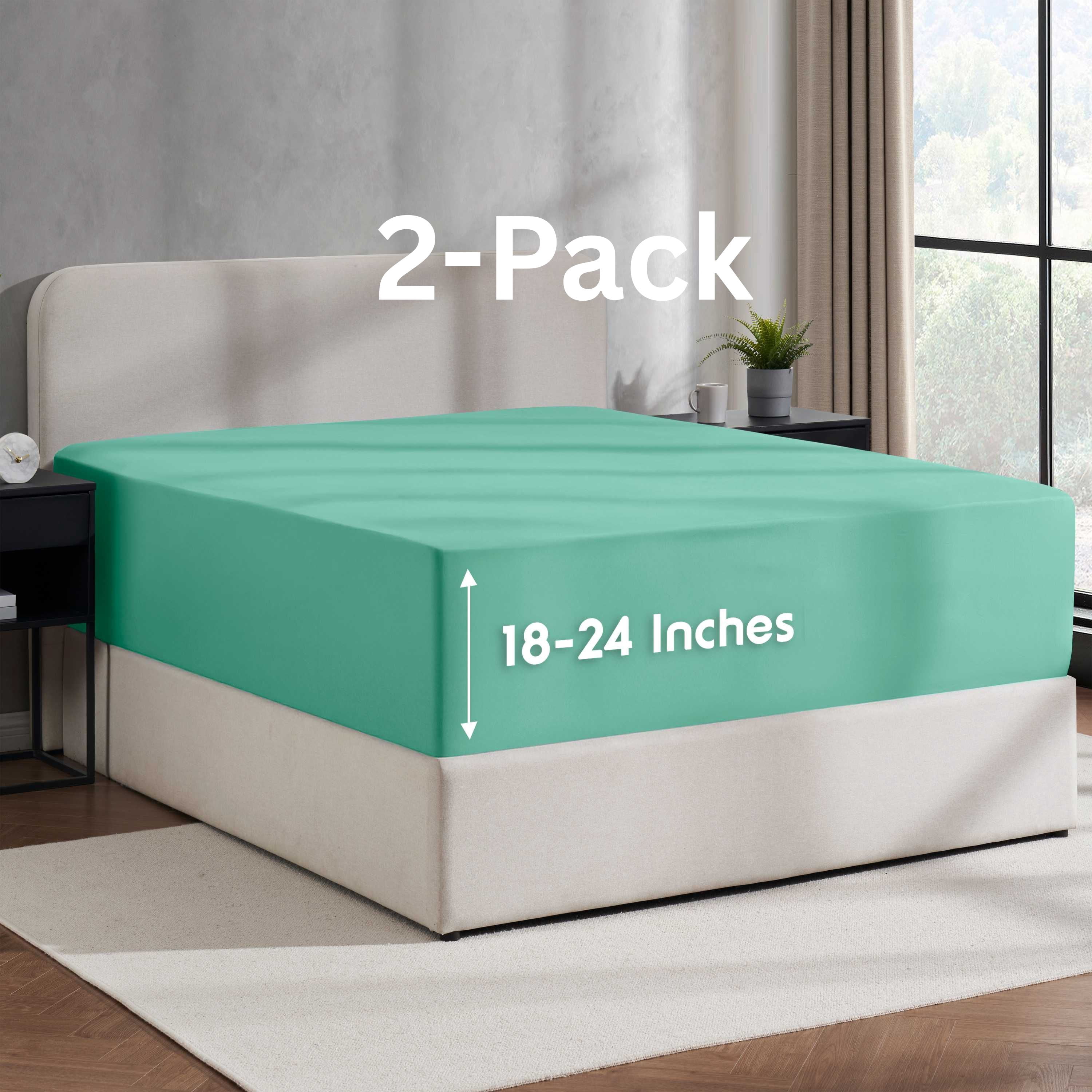 Lammaloe 2 Pack Extra Deep Pocket King Fitted Sheet Only, Fits 18" to 24" Mattress, Soft Microfiber Fitted Bed Sheet, Mint Green