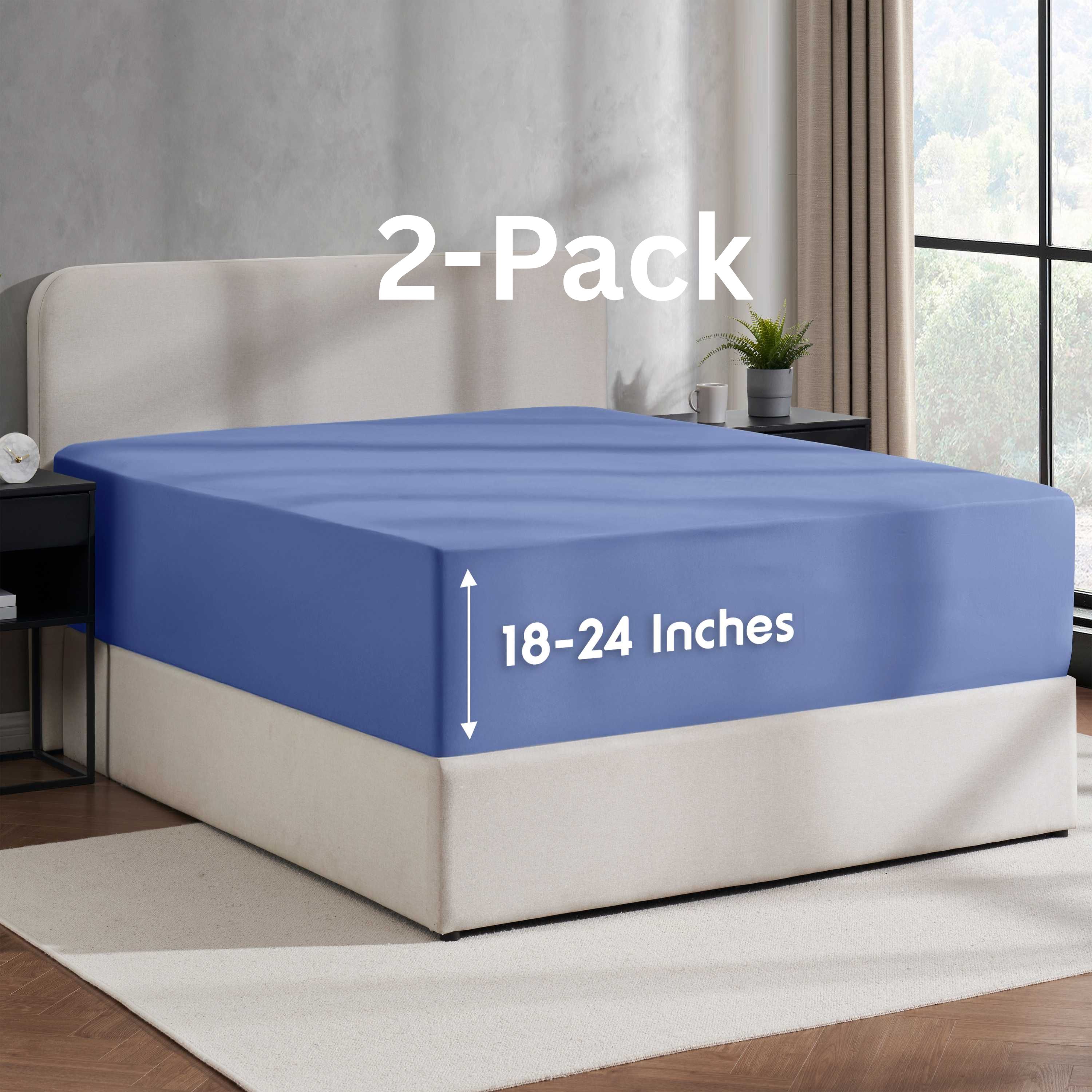 Lammaloe 2 Pack Extra Deep Pocket King Fitted Sheet Only, Fits 18" to 24" Mattress, Soft Microfiber Fitted Bed Sheet, Royal Blue