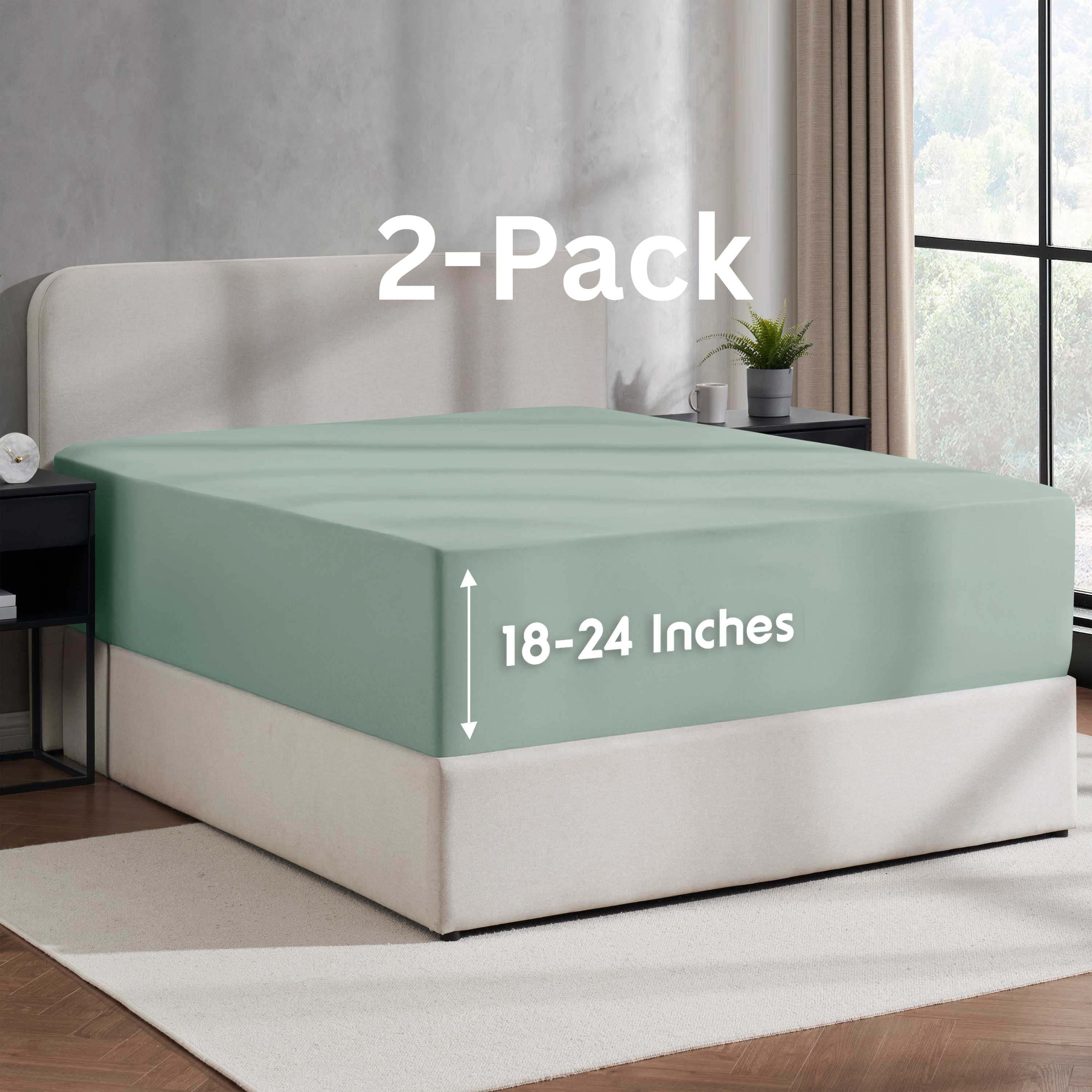 Lammaloe 2 Pack Extra Deep Pocket King Fitted Sheet Only, Fits 18" to 24" Mattress, Soft Microfiber Fitted Bed Sheet, Sage Green