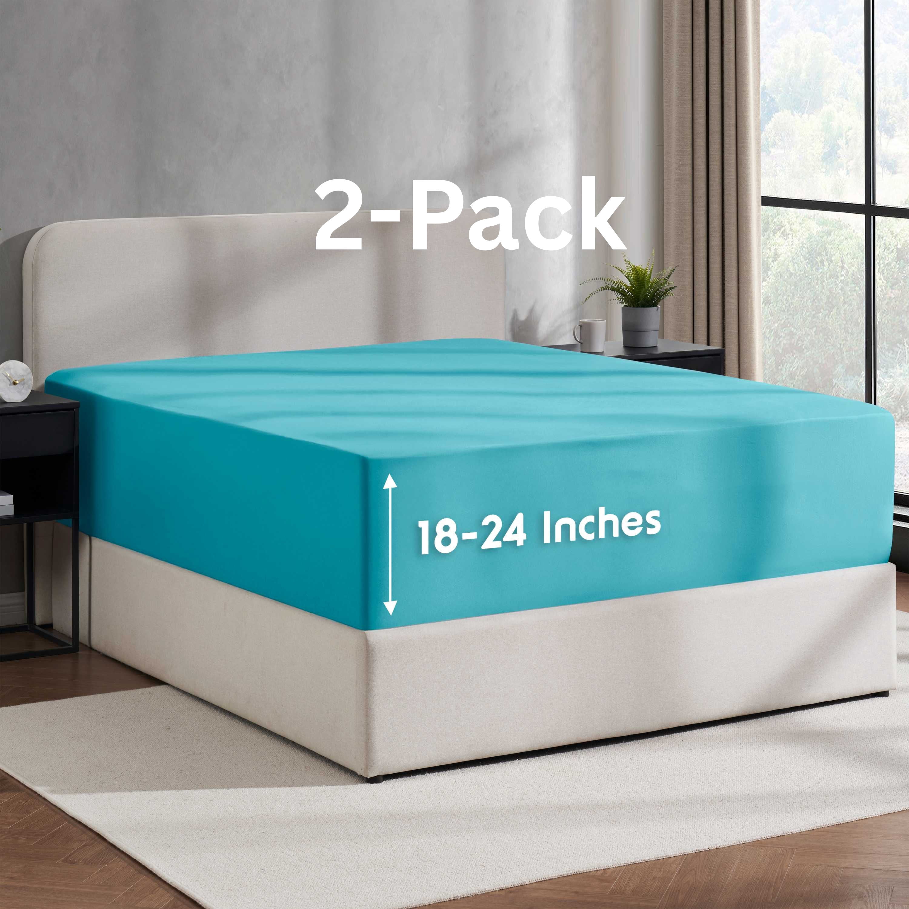 Lammaloe 2 Pack Extra Deep Pocket Queen Fitted Sheet Only, Fits 18" to 24" Mattress, Soft Microfiber Fitted Bed Sheet, Beach Blue