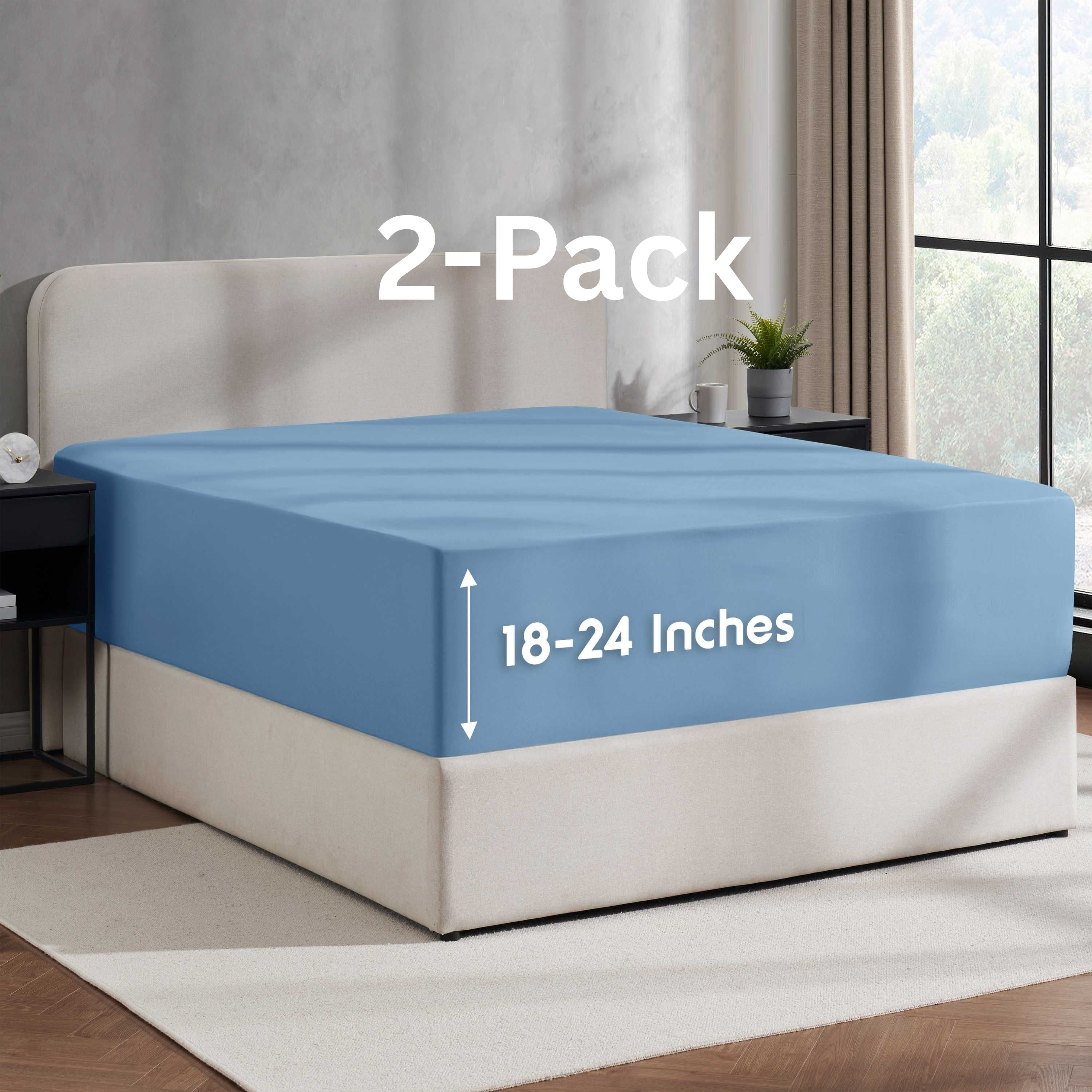 Lammaloe 2 Pack Extra Deep Pocket Queen Fitted Sheet Only, Fits 18" to 24" Mattress, Soft Microfiber Fitted Bed Sheet, Blue Heaven