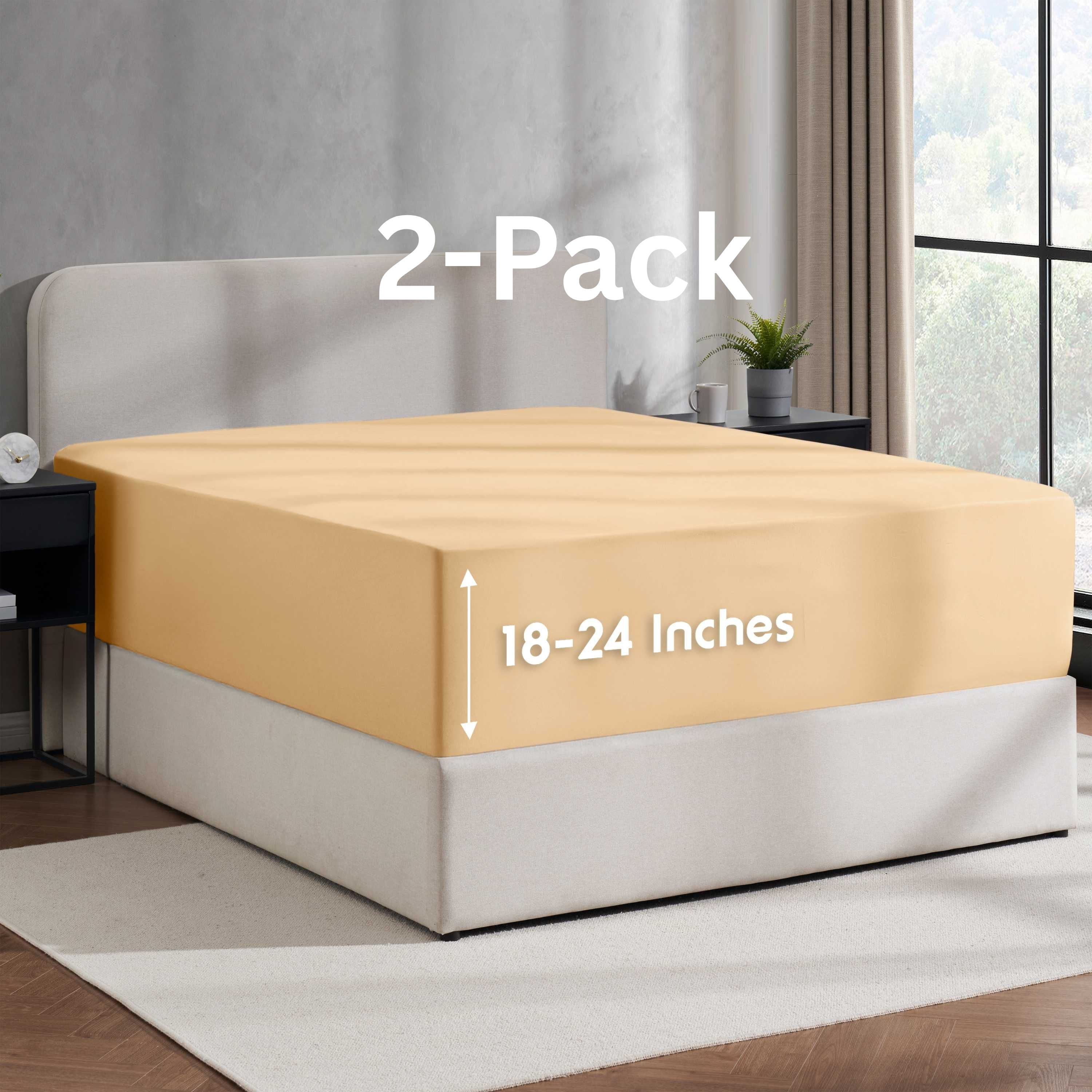 Lammaloe 2 Pack Extra Deep Pocket Queen Fitted Sheet Only, Fits 18" to 24" Mattress, Soft Microfiber Fitted Bed Sheet, Camel Gold