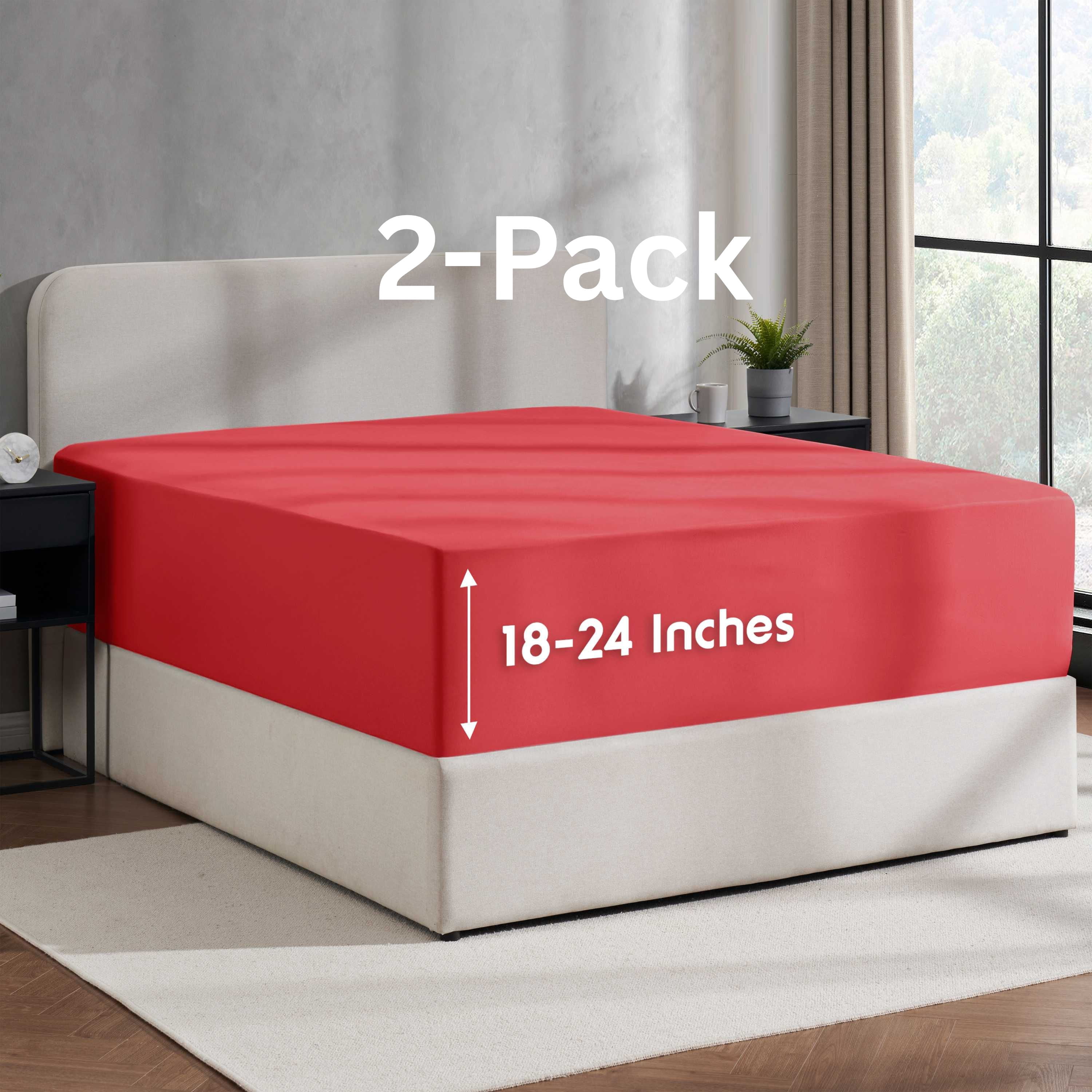 Lammaloe 2 Pack Extra Deep Pocket Twin Fitted Sheet Only, Fits 18" to 24" Mattress, Soft Microfiber Fitted Bed Sheet, Burgundy Red