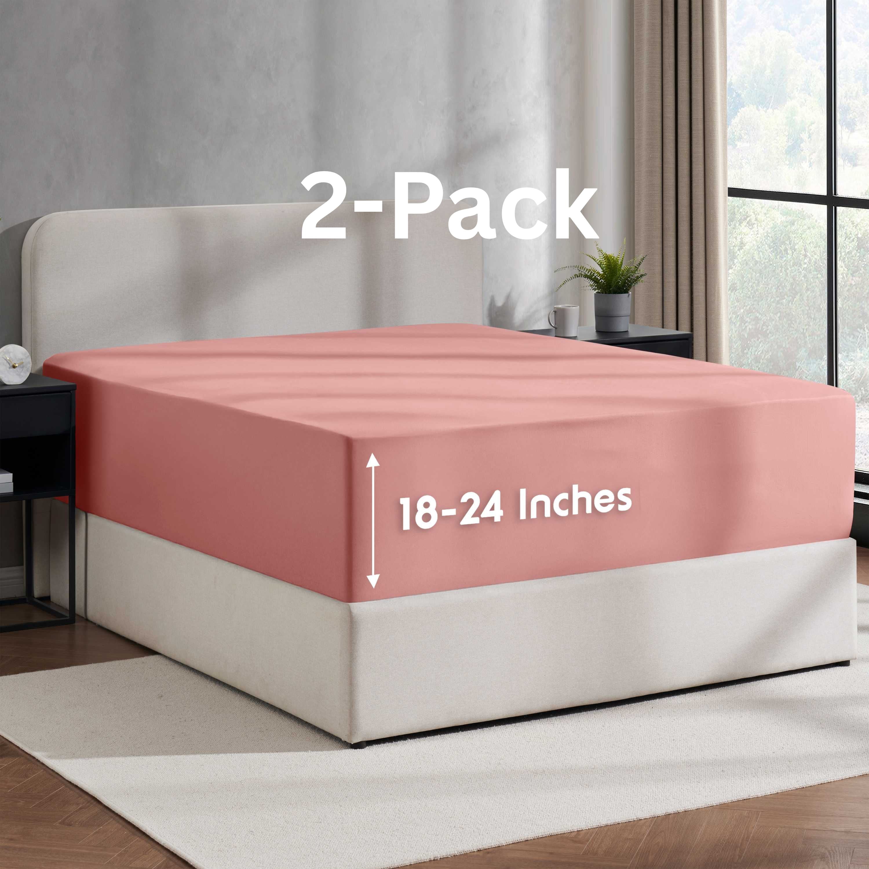 Lammaloe 2 Pack Extra Deep Pocket Twin Fitted Sheet Only, Fits 18" to 24" Mattress, Soft Microfiber Fitted Bed Sheet, Pink Clay