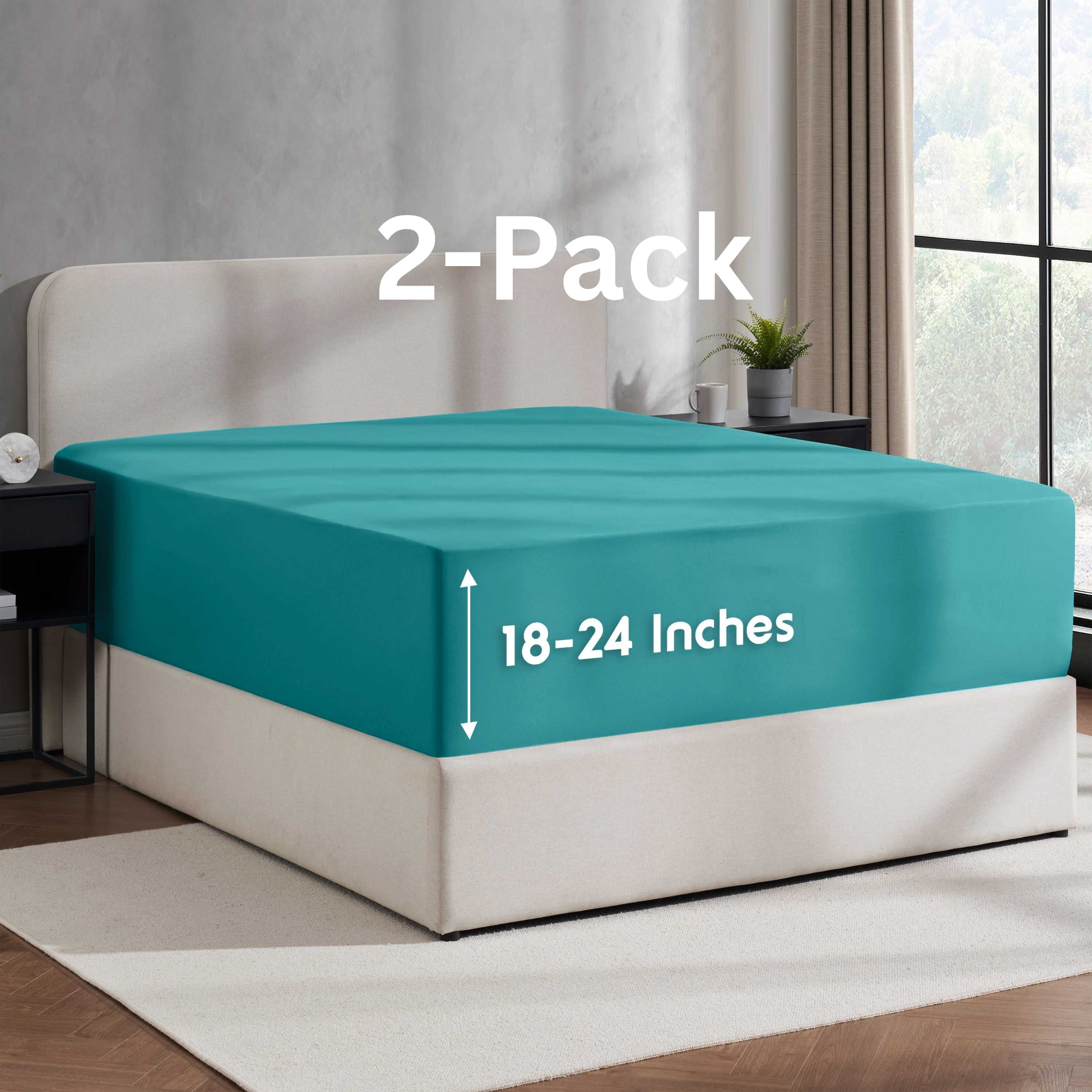 Lammaloe 2 Pack Extra Deep Pocket Twin Fitted Sheet Only, Fits 18" to 24" Mattress, Soft Microfiber Fitted Bed Sheet, Teal