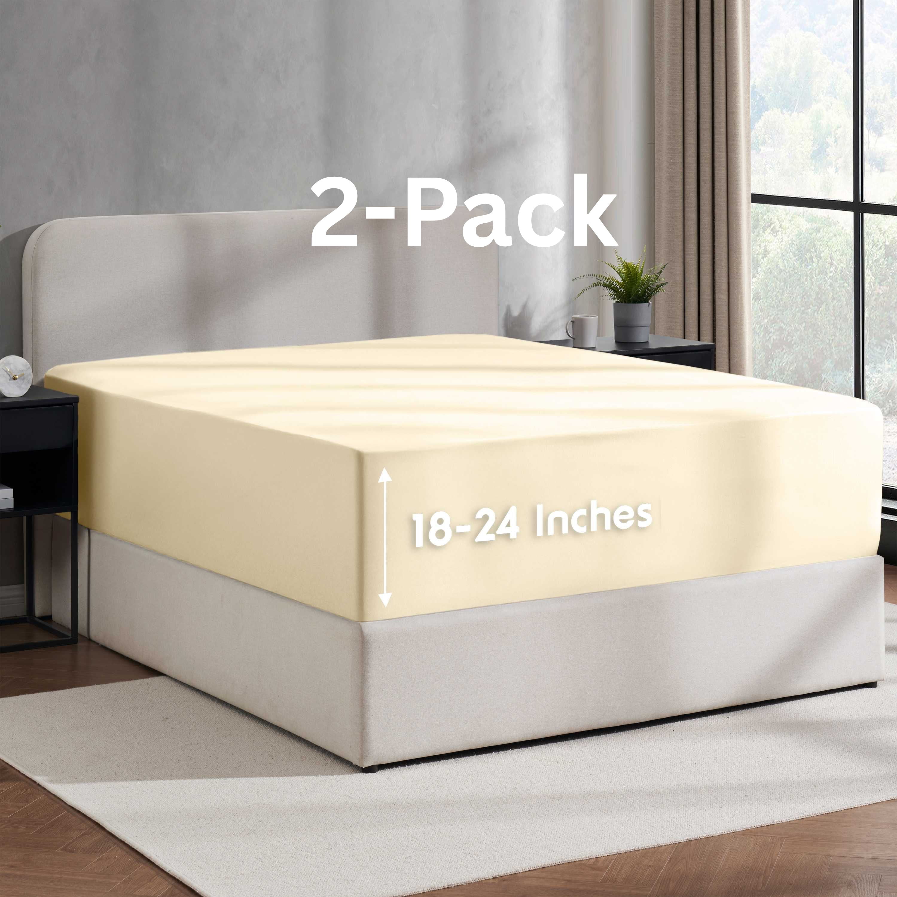 Lammaloe 2 Pack Extra Deep Pocket Twin XL Fitted Sheet Only, Fits 18" to 24" Mattress, Soft Microfiber Fitted Bed Sheet, Beige Cream