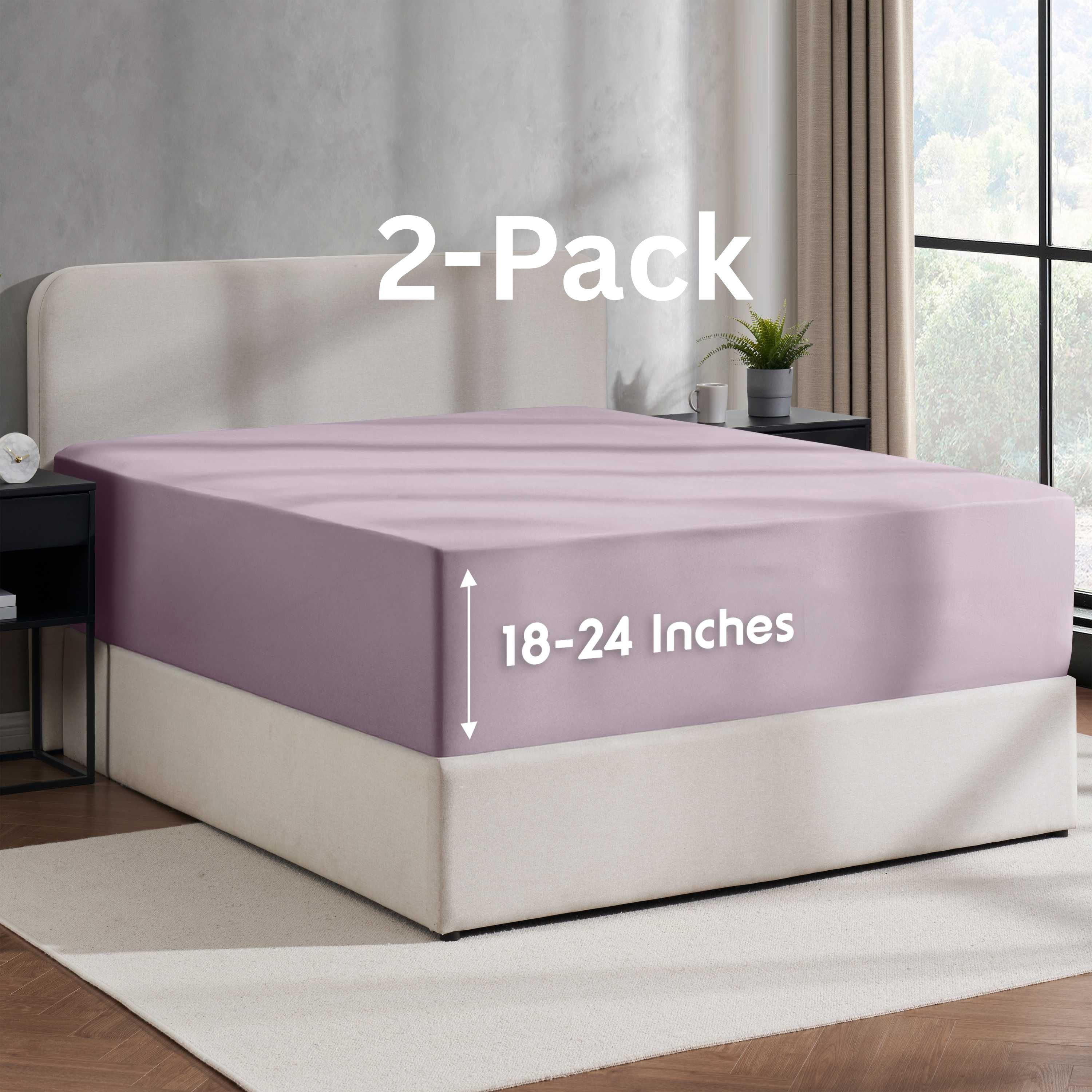Lammaloe 2 Pack Extra Deep Pocket Twin XL Fitted Sheet Only, Fits 18" to 24" Mattress, Soft Microfiber Fitted Bed Sheet, Grayish Purple