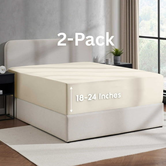 Lammaloe 2 Pack Extra Deep Pocket Twin XL Fitted Sheet Only, Fits 18" to 24" Mattress, Soft Microfiber Fitted Bed Sheet, Linen