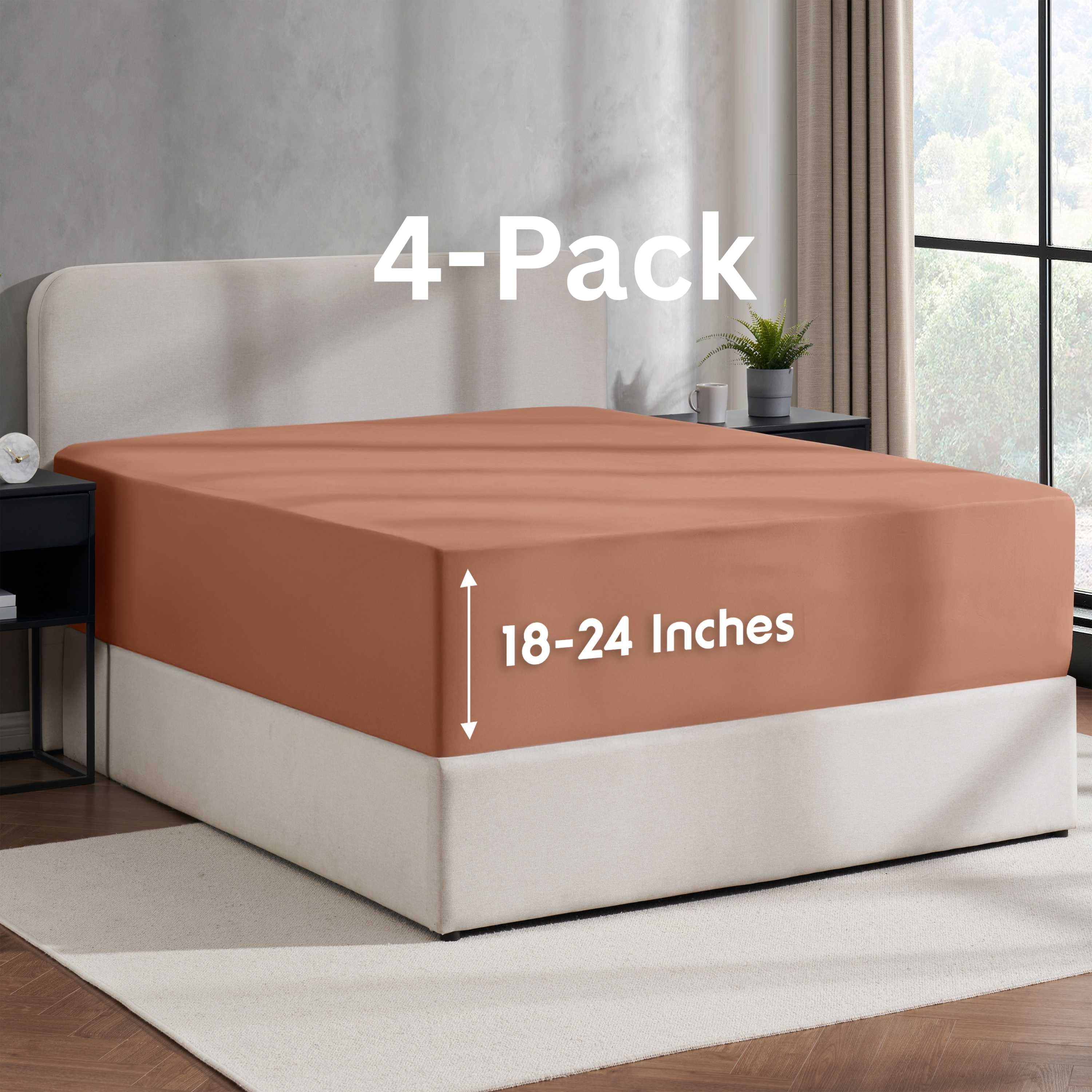 Lammaloe 4 Pack Extra Deep Pocket California King Fitted Sheet Only, Fits 18" to 24" Mattress, Soft Microfiber Fitted Bed Sheet, Rust Sienna