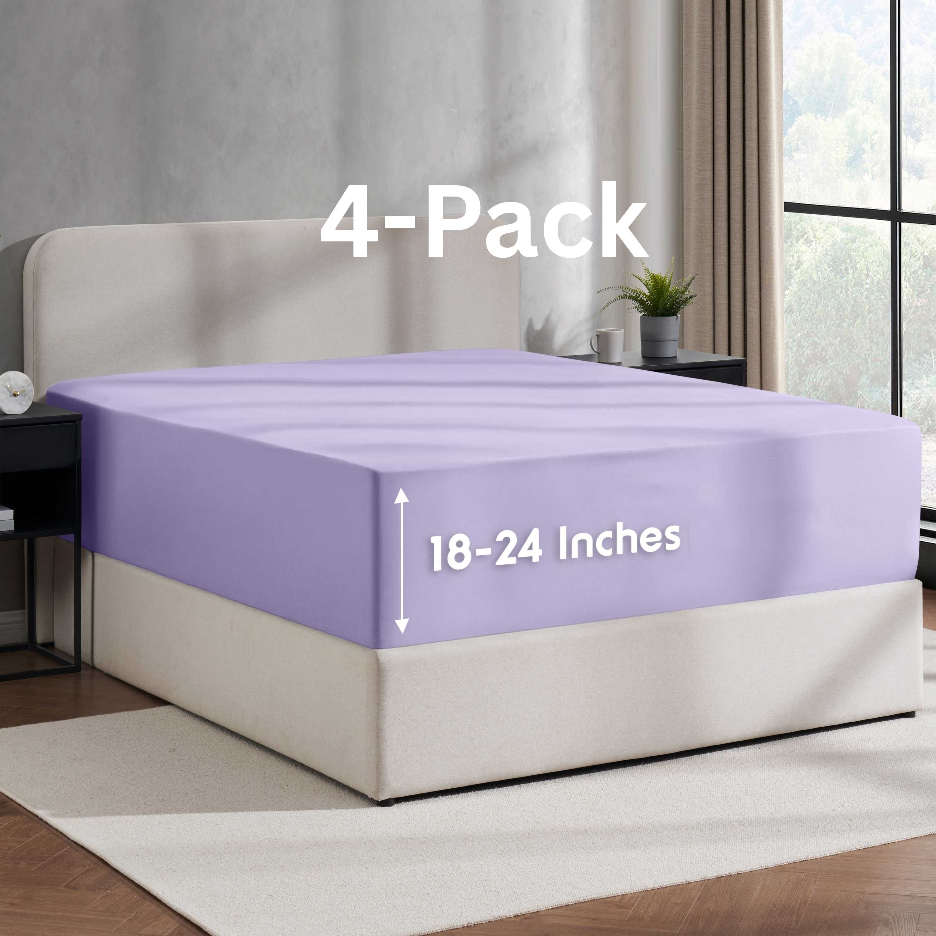Lammaloe 4 Pack Extra Deep Pocket King Fitted Sheet Only, Fits 18" to 24" Mattress, Soft Microfiber Fitted Bed Sheet, Lavender