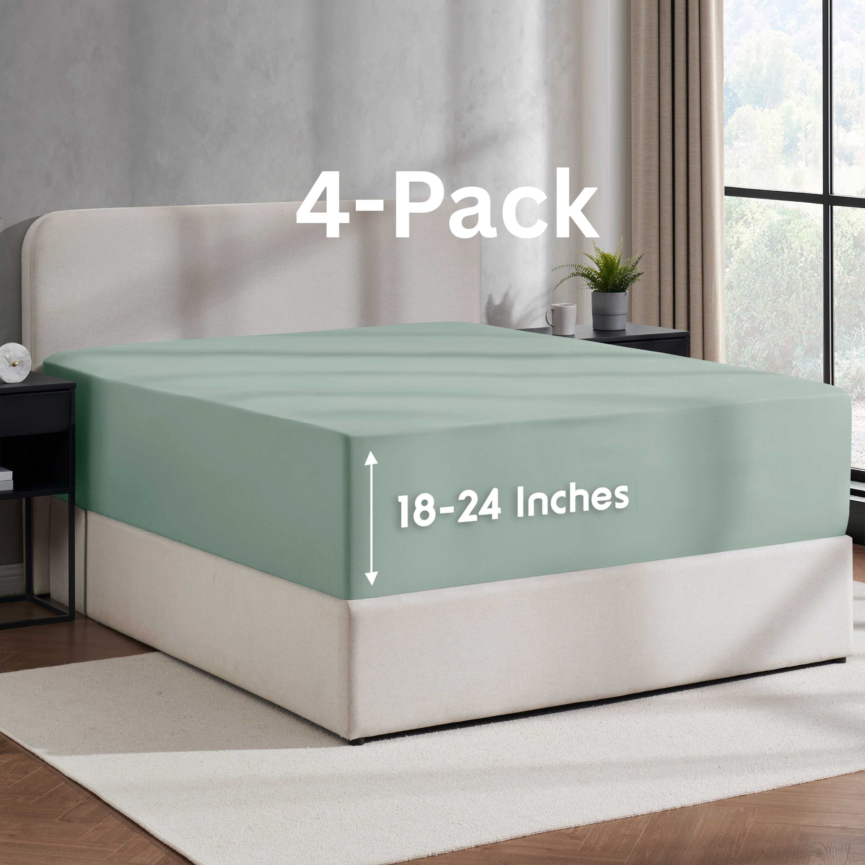 Lammaloe 4 Pack Extra Deep Pocket King Fitted Sheet Only, Fits 18" to 24" Mattress, Soft Microfiber Fitted Bed Sheet, Sage Green