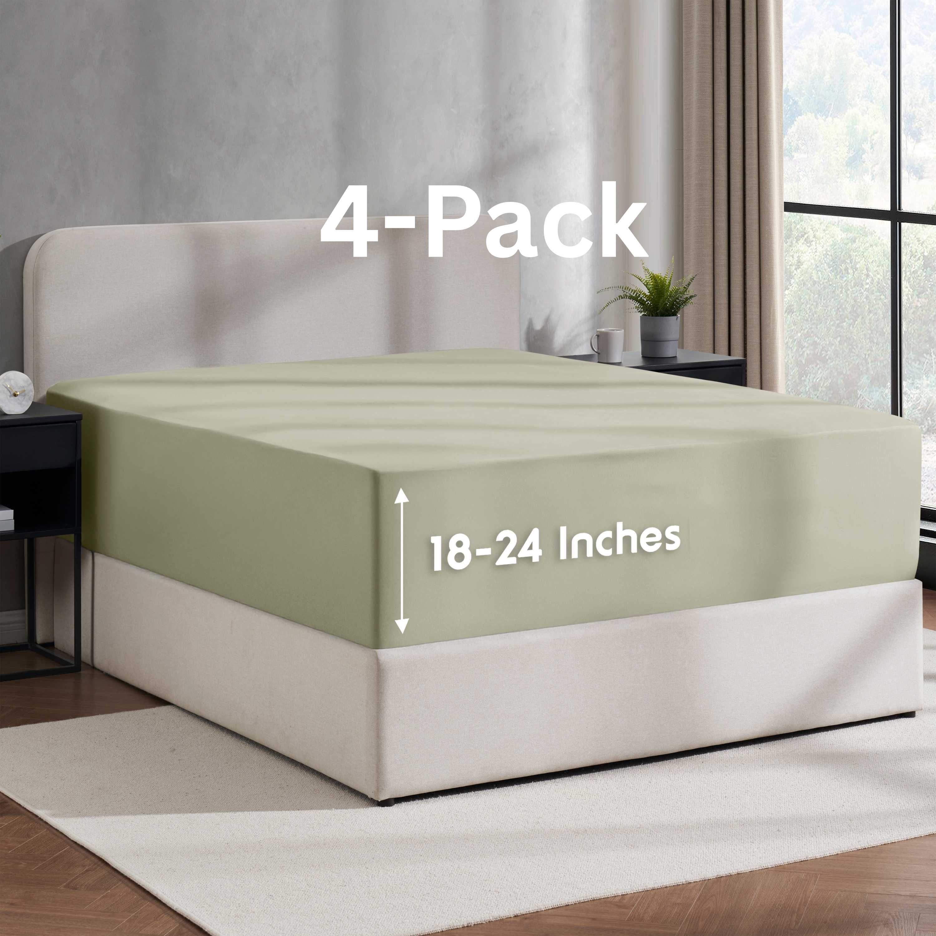 Lammaloe 4 Pack Extra Deep Pocket Queen Fitted Sheet Only, Fits 18" to 24" Mattress, Soft Microfiber Fitted Bed Sheet, Sage Green