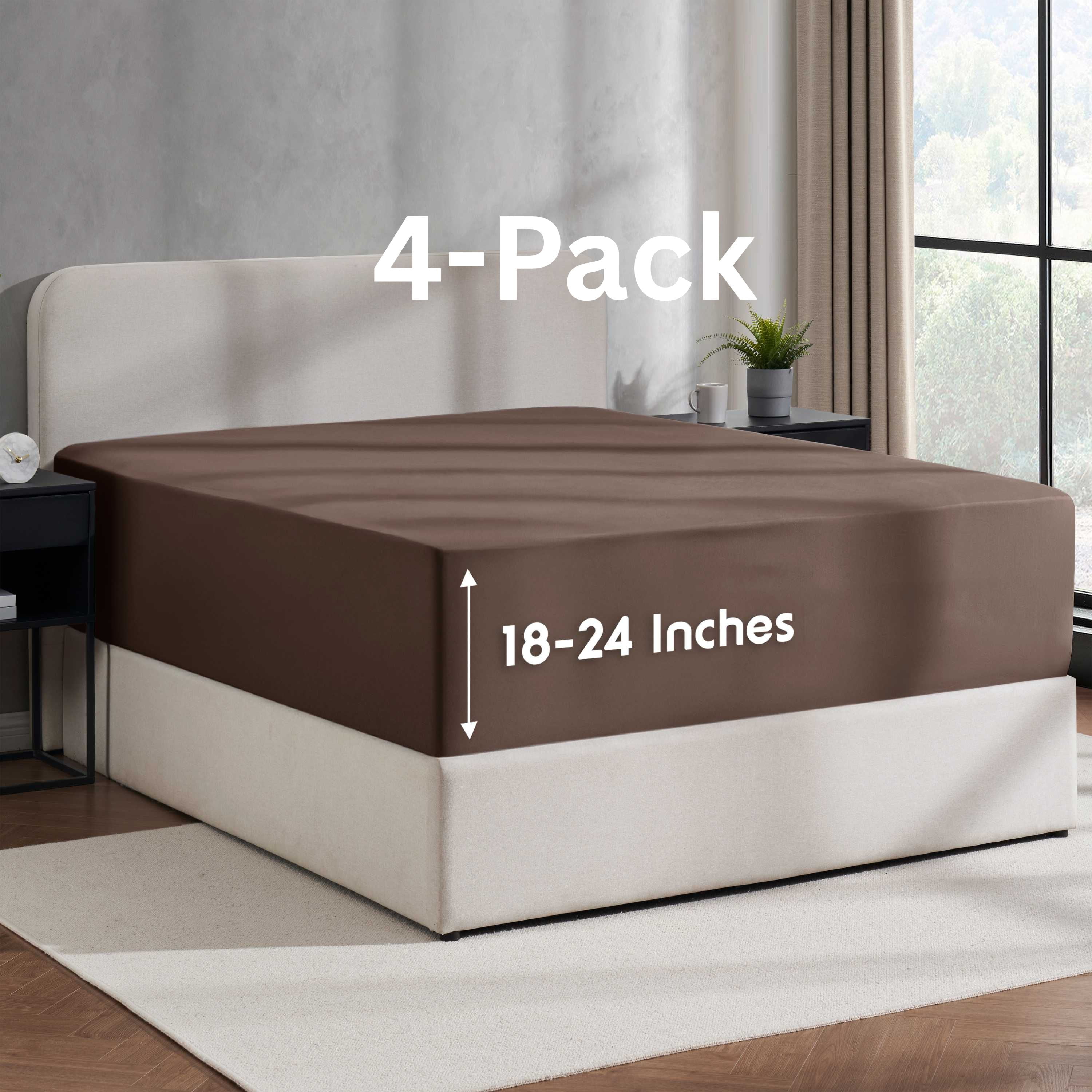 Lammaloe 4 Pack Extra Deep Pocket Twin Fitted Sheet Only, Fits 18" to 24" Mattress, Soft Microfiber Fitted Bed Sheet, Chocolate Brown
