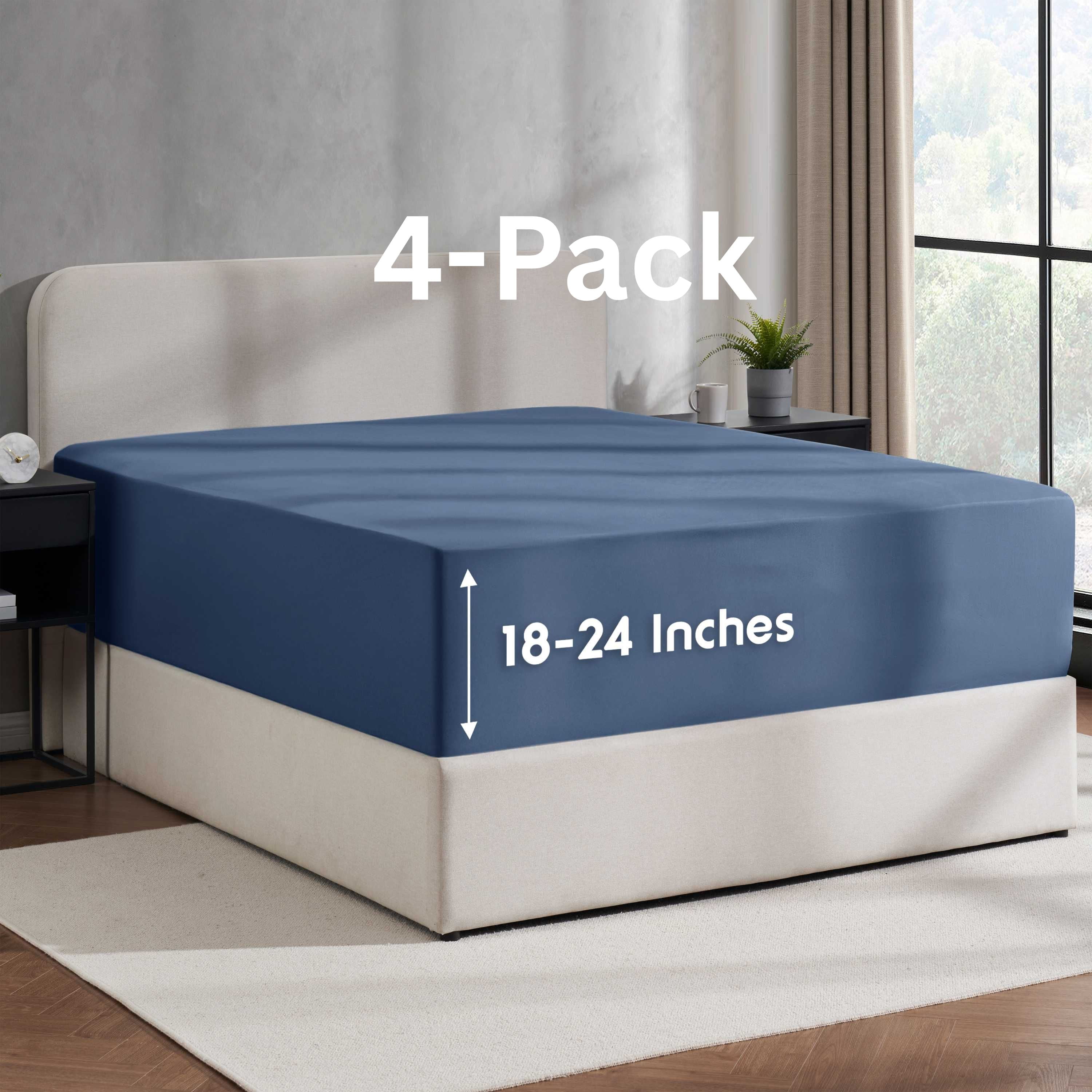 Lammaloe 4 Pack Extra Deep Pocket Twin Fitted Sheet Only, Fits 18" to 24" Mattress, Soft Microfiber Fitted Bed Sheet, Navy Blue