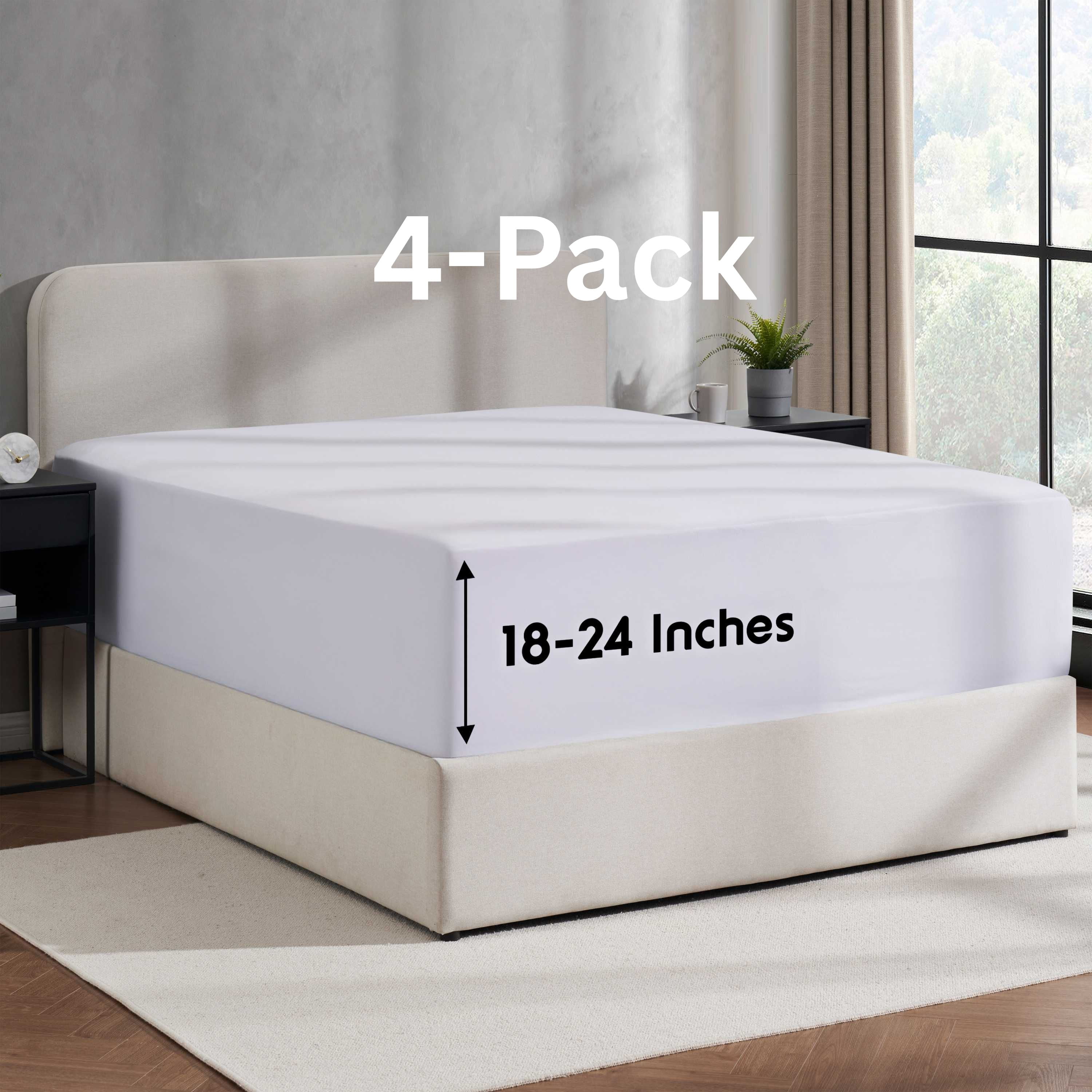 Lammaloe 4 Pack Extra Deep Pocket Twin Fitted Sheet Only, Fits 18" to 24" Mattress, Soft Microfiber Fitted Bed Sheet, White
