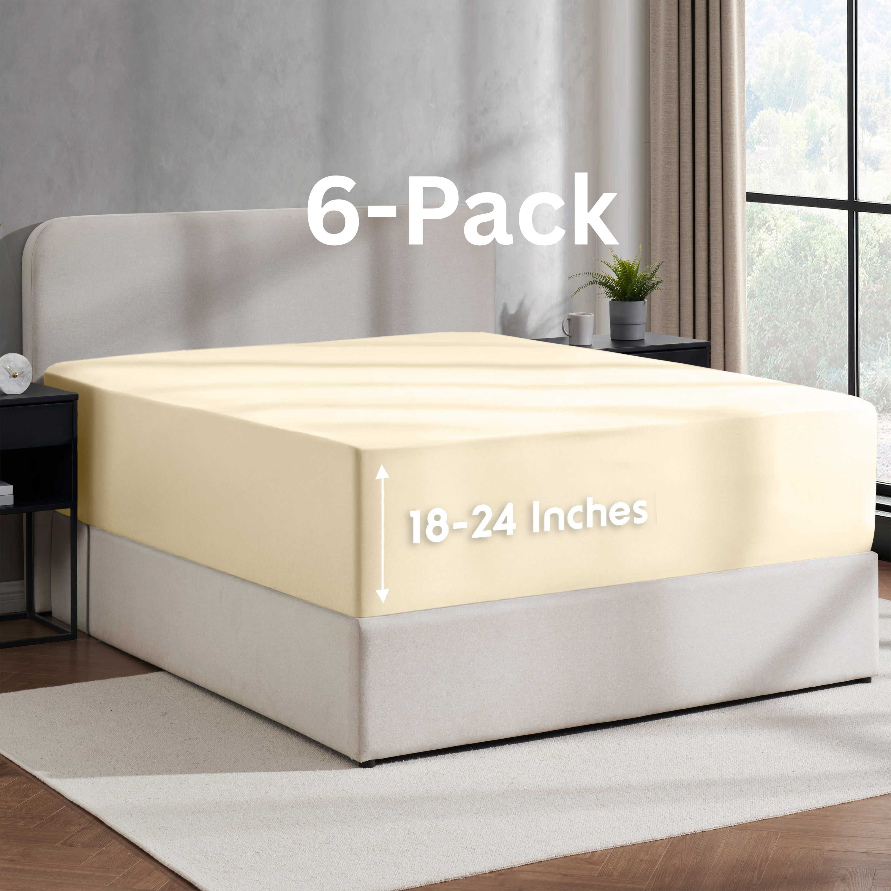 Lammaloe 6 Pack Extra Deep Pocket King Fitted Sheet Only, Fits 18" to 24" Mattress, Soft Microfiber Fitted Bed Sheet, Beige Cream