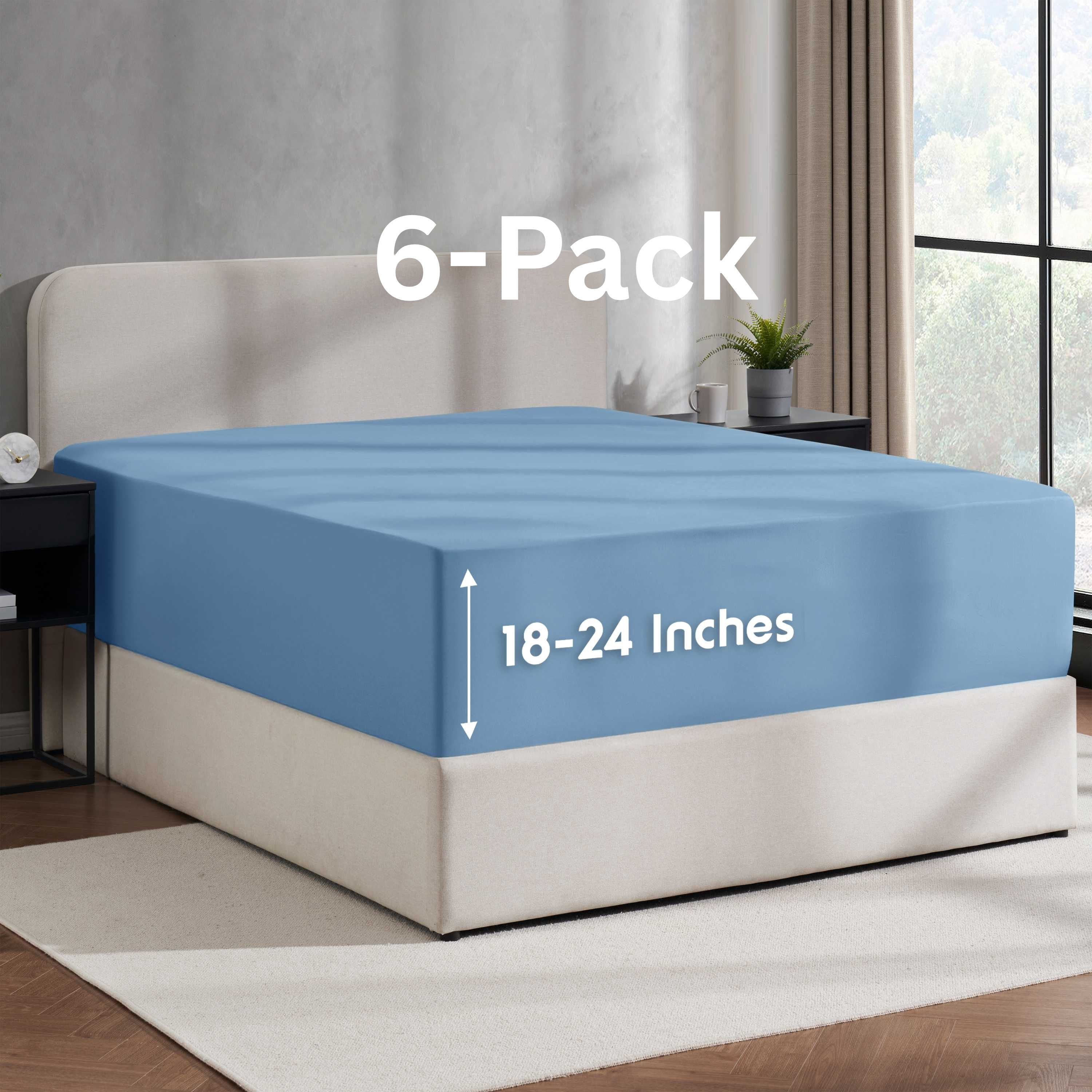 Lammaloe 6 Pack Extra Deep Pocket King Fitted Sheet Only, Fits 18" to 24" Mattress, Soft Microfiber Fitted Bed Sheet, Blue Heaven
