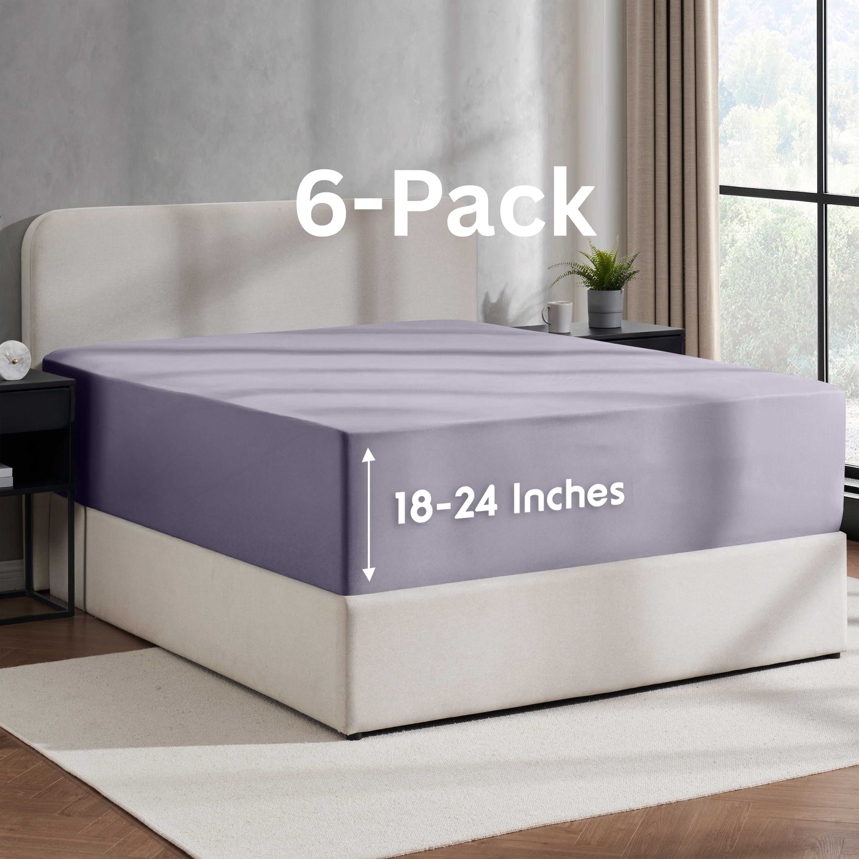 Lammaloe 6 Pack Extra Deep Pocket King Fitted Sheet Only, Fits 18" to 24" Mattress, Soft Microfiber Fitted Bed Sheet, Dusty Purple