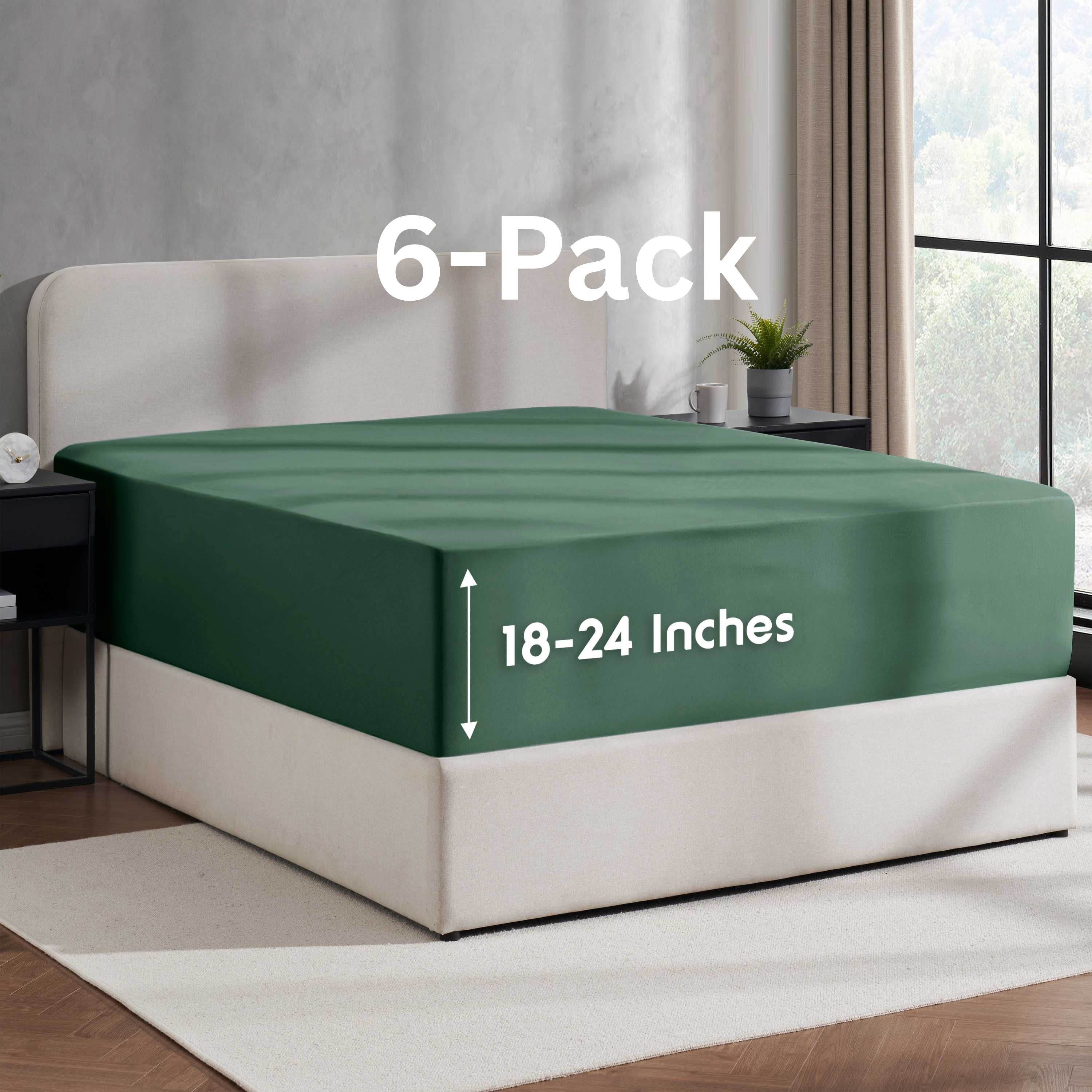 Lammaloe 6 Pack Extra Deep Pocket King Fitted Sheet Only, Fits 18" to 24" Mattress, Soft Microfiber Fitted Bed Sheet, Hunter Green