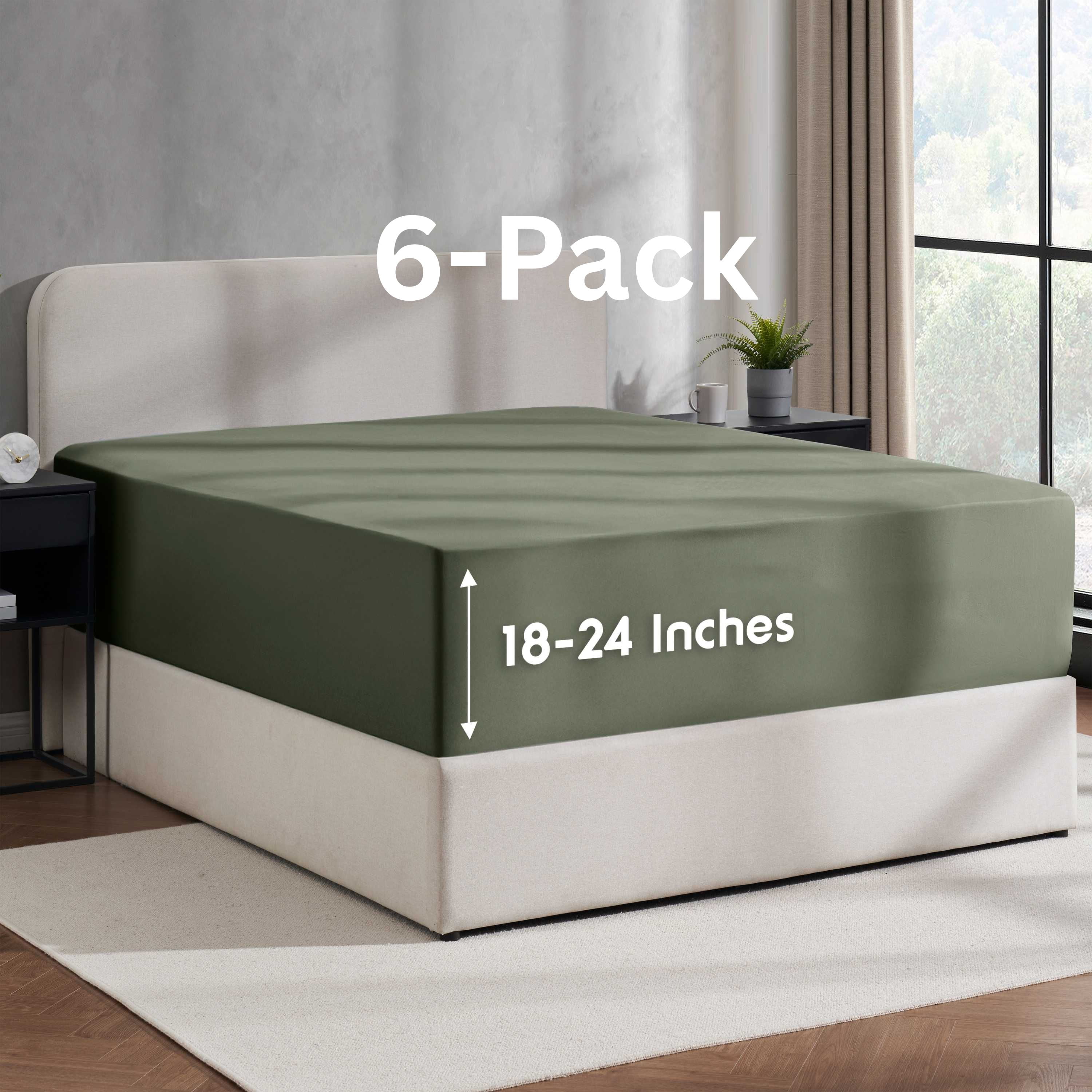 Lammaloe 6 Pack Extra Deep Pocket Queen Fitted Sheet Only, Fits 18" to 24" Mattress, Soft Microfiber Fitted Bed Sheet, Olive Green