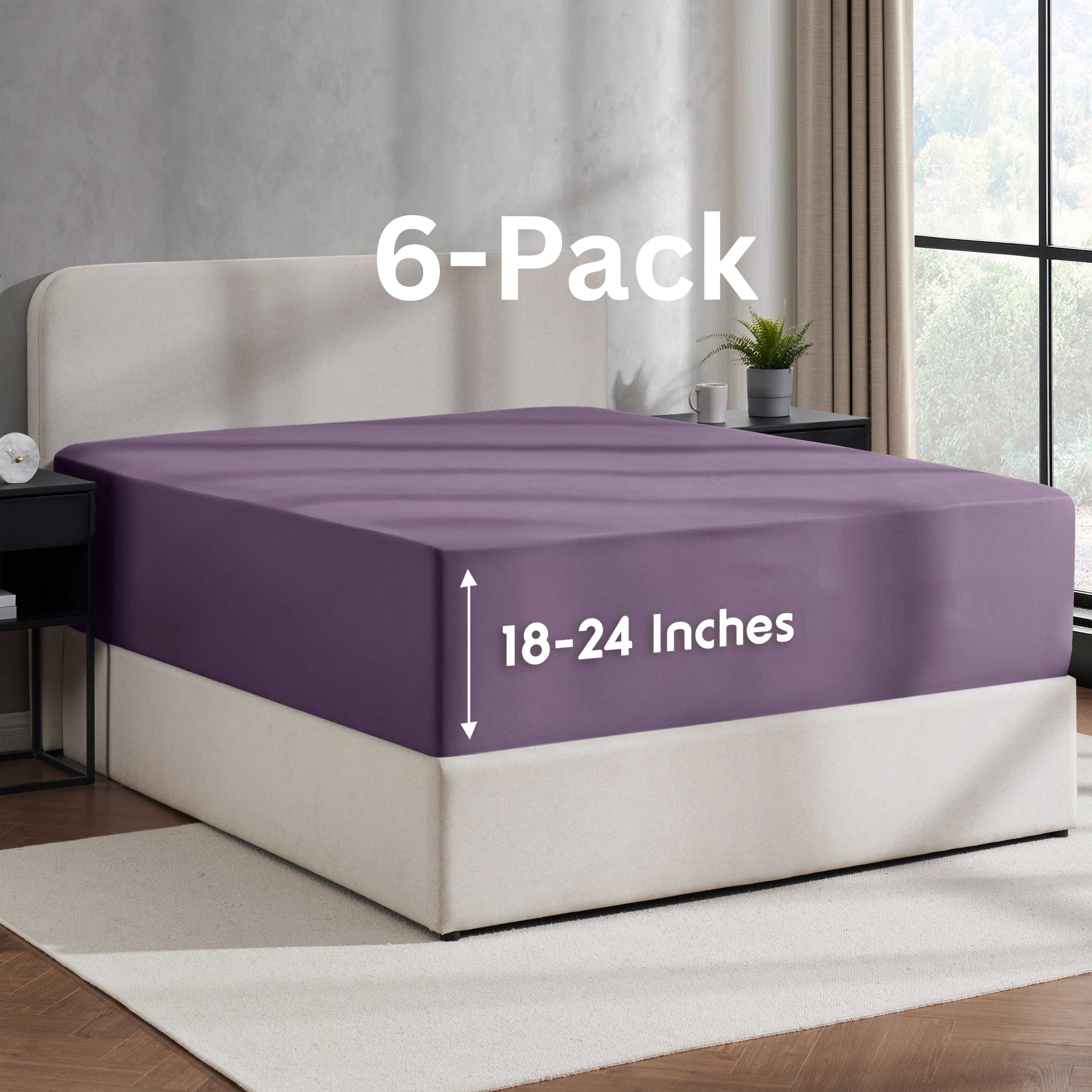 Lammaloe 6 Pack Extra Deep Pocket Twin Fitted Sheet Only, Fits 18" to 24" Mattress, Soft Microfiber Fitted Bed Sheet, Purple Eggplant