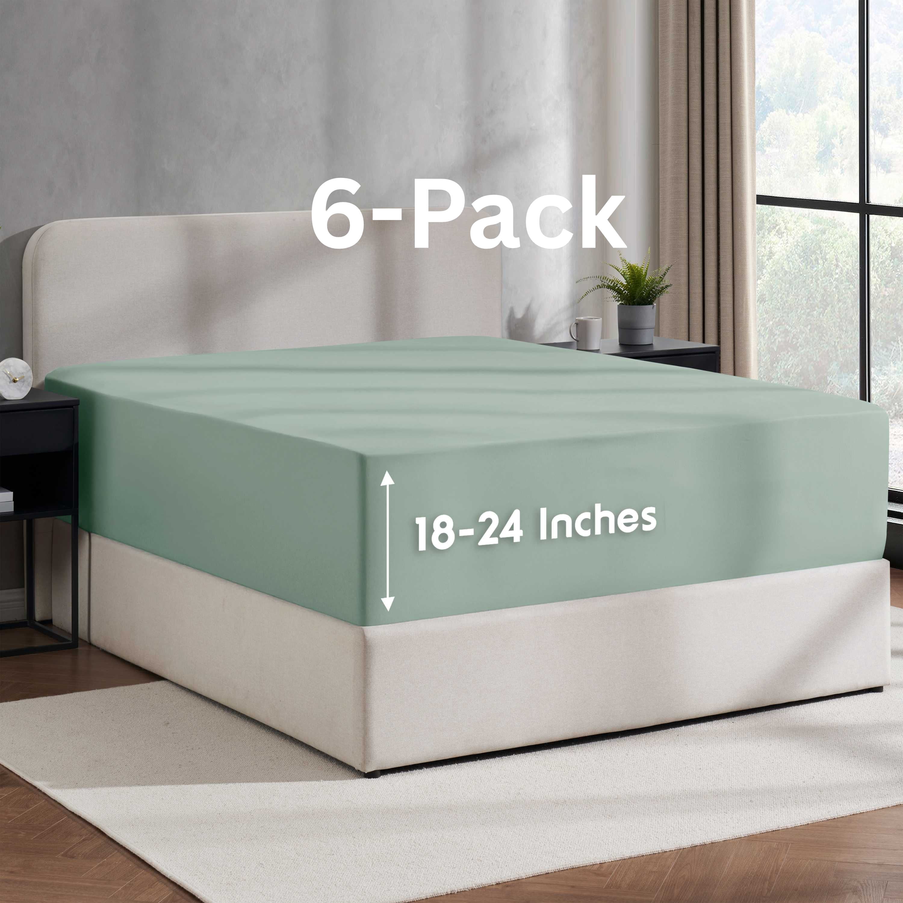 Lammaloe 6 Pack Extra Deep Pocket Twin XL Fitted Sheet Only, Fits 18" to 24" Mattress, Soft Microfiber Fitted Bed Sheet, Sage Green