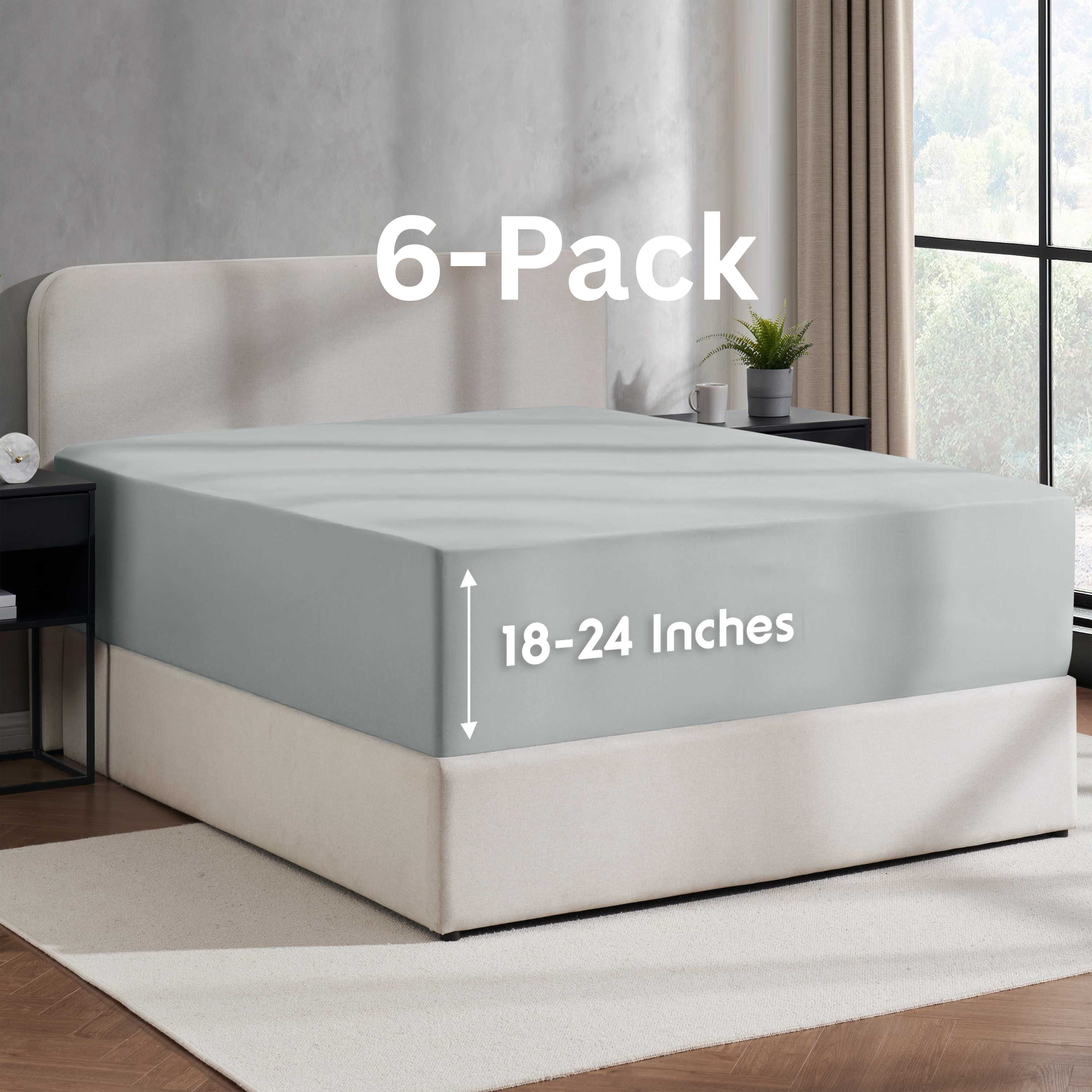 Lammaloe 6 Pack Extra Deep Pocket Twin XL Fitted Sheet Only, Fits 18" to 24" Mattress, Soft Microfiber Fitted Bed Sheet, Silver Light Gray