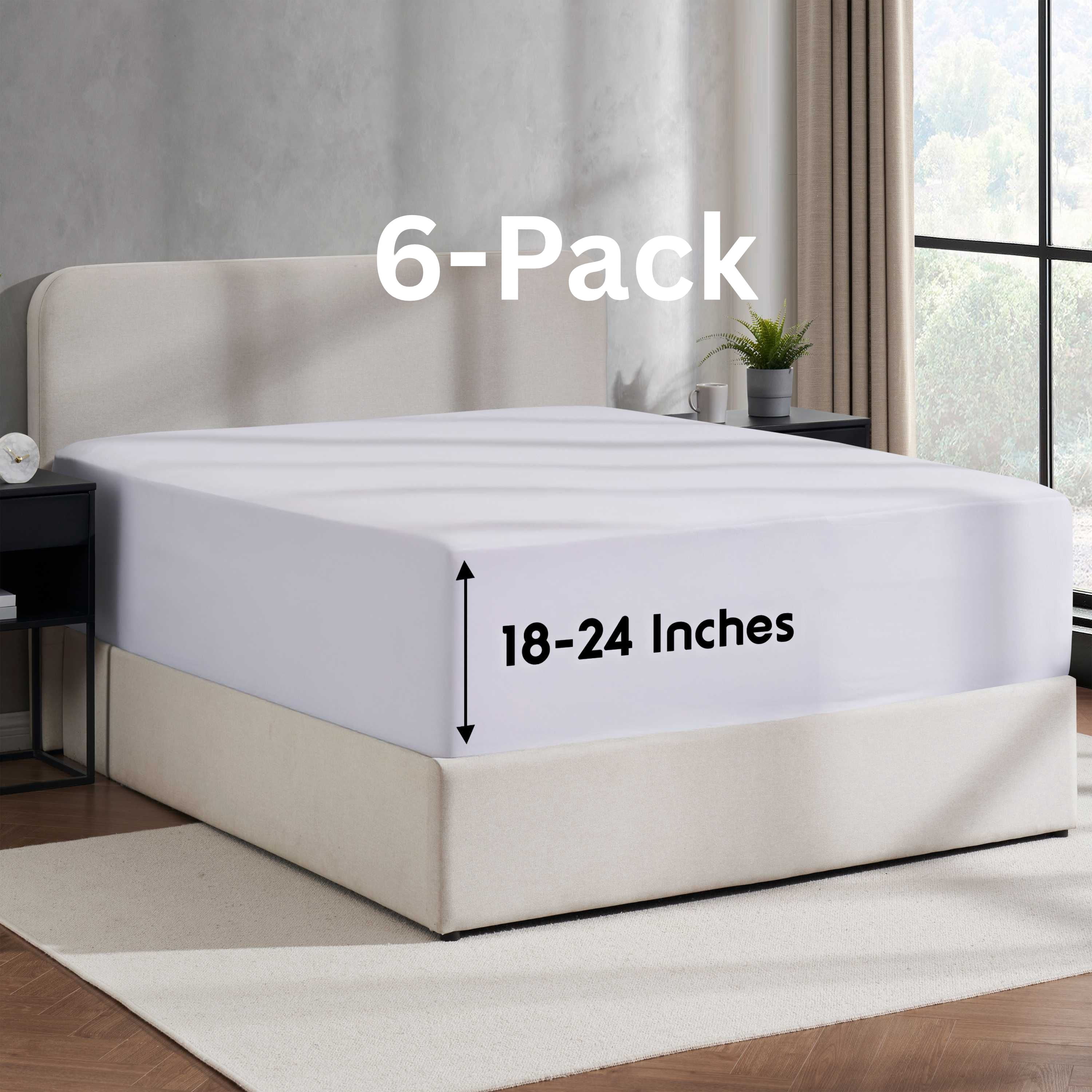 Lammaloe 6 Pack Extra Deep Pocket Twin XL Fitted Sheet Only, Fits 18" to 24" Mattress, Soft Microfiber Fitted Bed Sheet, White