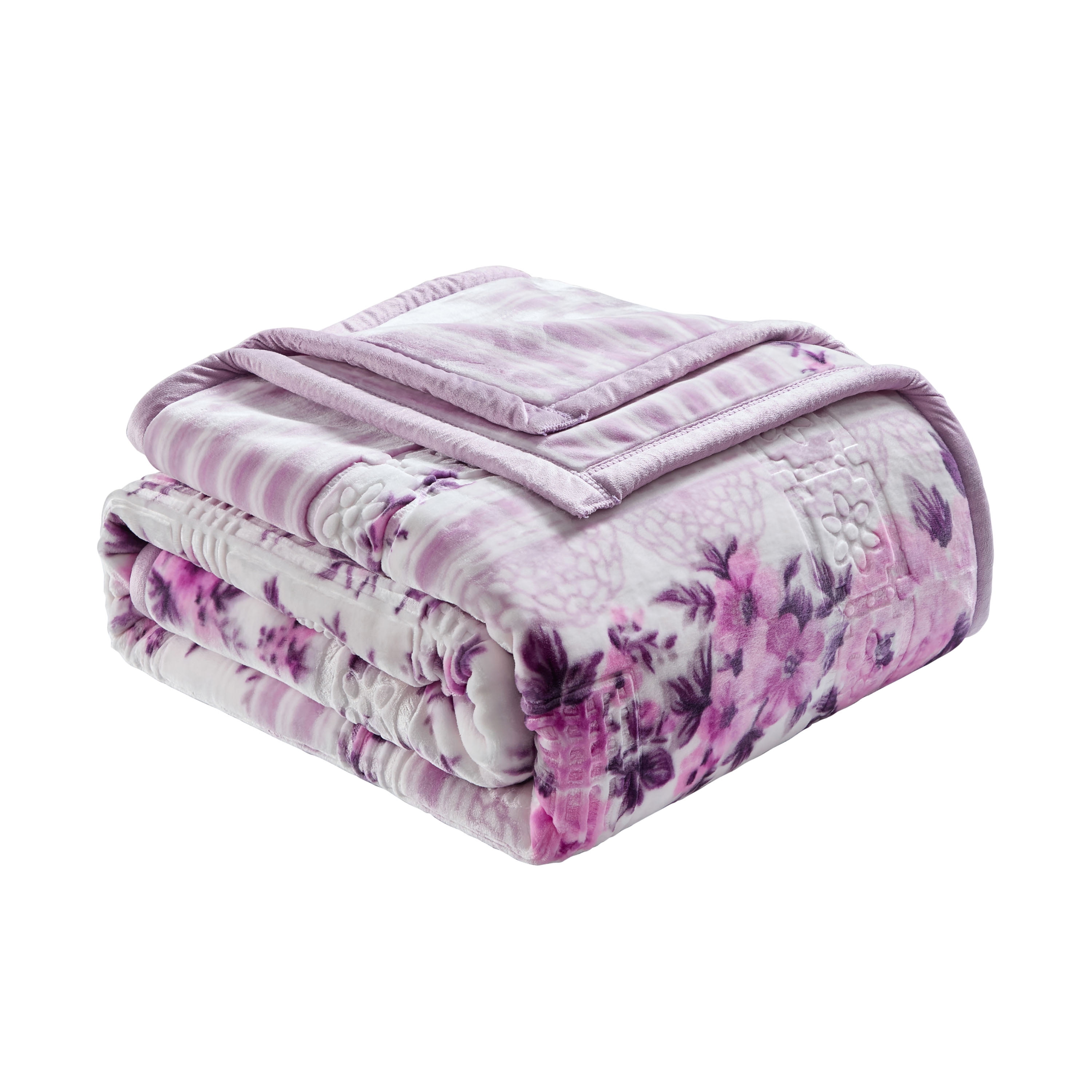 Lammaloe Queen Size Korean Mink Fleece Blanket for Winter, 9 lbs, 79" x 94", Heavy 2-Ply Warm Heavyweight Raschel Bed Blankets, Reversible Printed, Lavender
