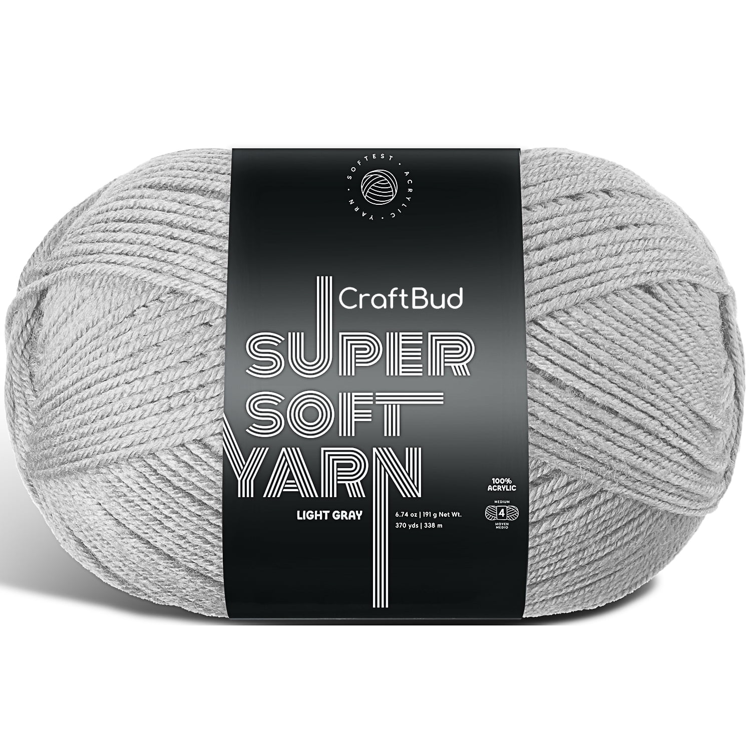 Lammaloe Acrylic Yarn For Crocheting And Knitting, (370 Yards) Worsted Medium #4 Crochet Yarn For Beginners, Light Grey