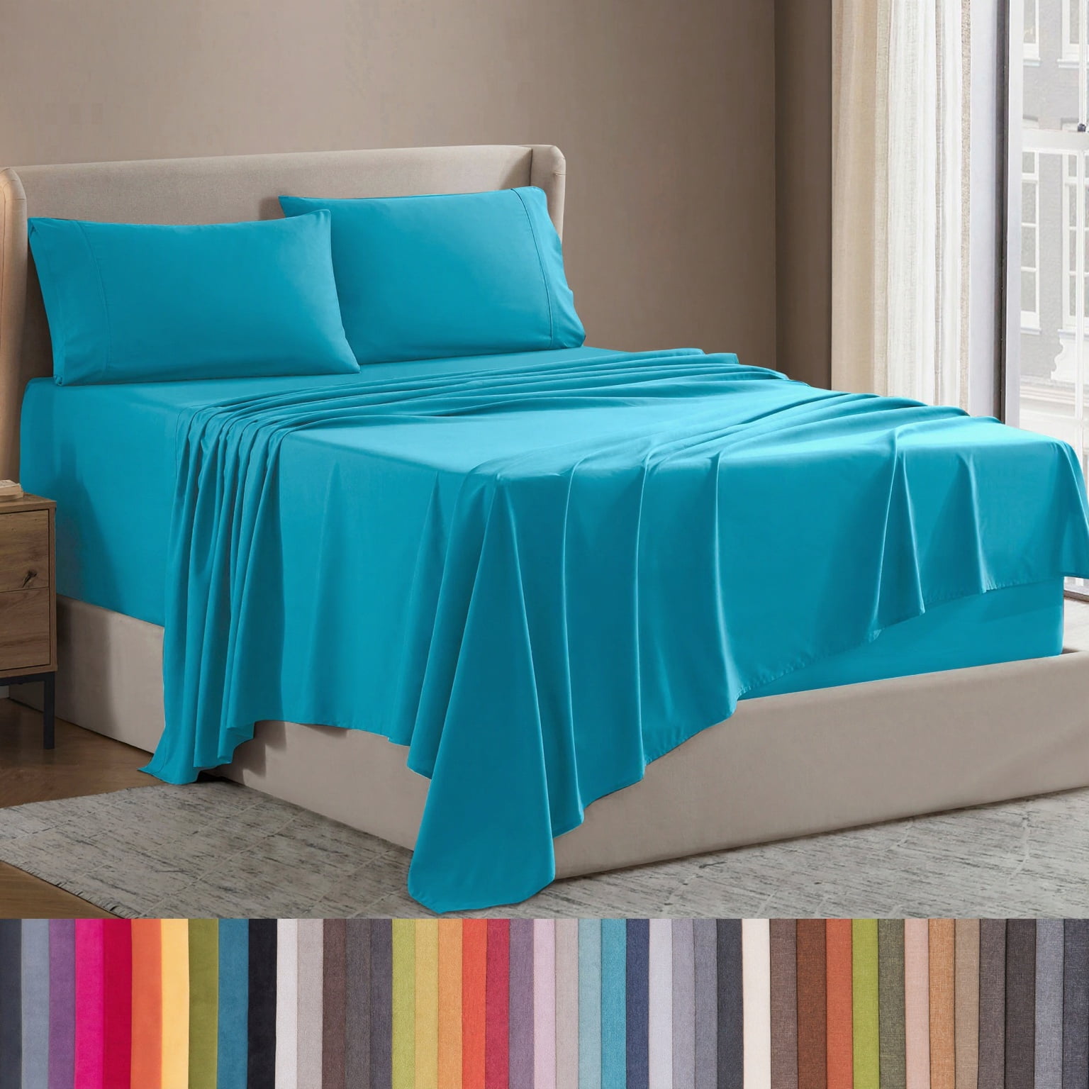 Lammaloe California King Sheets Set, Hotel Style Deep Pocket 4 Piece Bed Sheets, Luxury Soft Microfiber Sheet Sets, Beach Blue