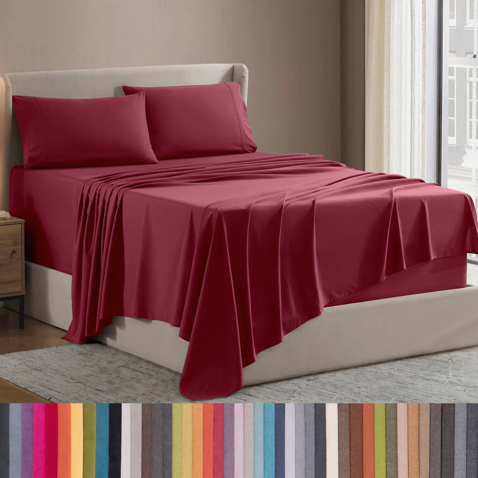 Lammaloe California King Sheets Set, Hotel Style Deep Pocket 4 Piece Bed Sheets, Luxury Soft Microfiber Sheet Sets, Burgundy Red