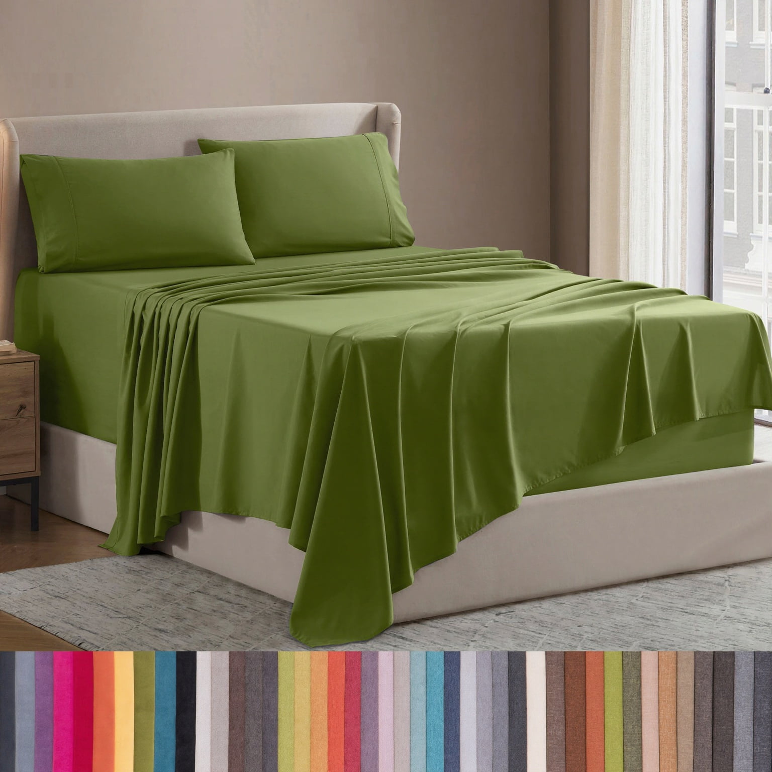 Lammaloe California King Sheets Set, Hotel Style Deep Pocket 4 Piece Bed Sheets, Luxury Soft Microfiber Sheet Sets, Calla Green