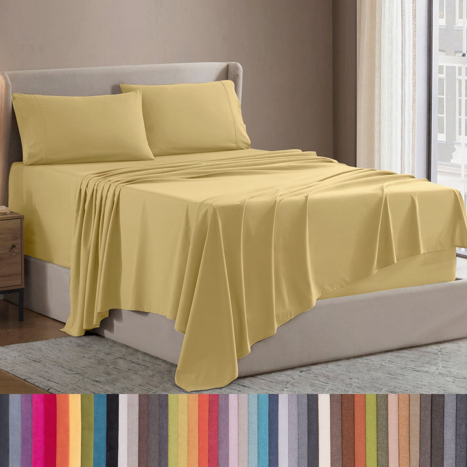 Lammaloe California King Sheets Set, Hotel Style Deep Pocket 4 Piece Bed Sheets, Luxury Soft Microfiber Sheet Sets, Custard Mellow Yellow