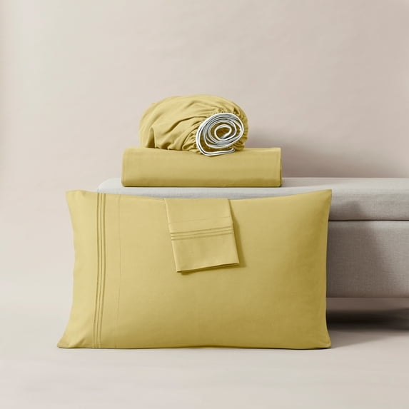 Lammaloe California King Sheets Set, Hotel Style Deep Pocket 4 Piece Bed Sheets, Luxury Soft Microfiber Sheet Sets, Custard Mellow Yellow