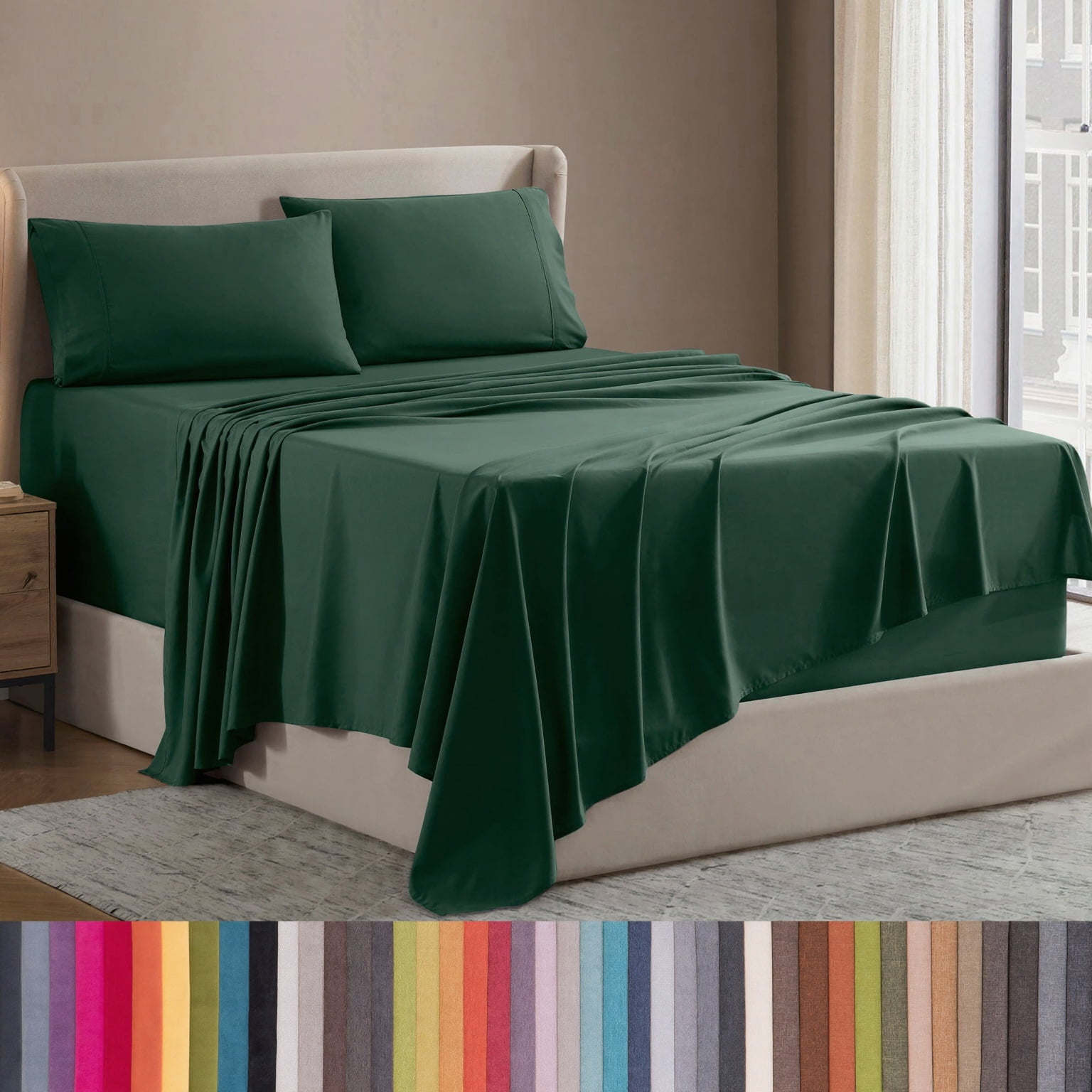 Lammaloe California King Sheets Set, Hotel Style Deep Pocket 4 Piece Bed Sheets, Luxury Soft Microfiber Sheet Sets, Hunter Green