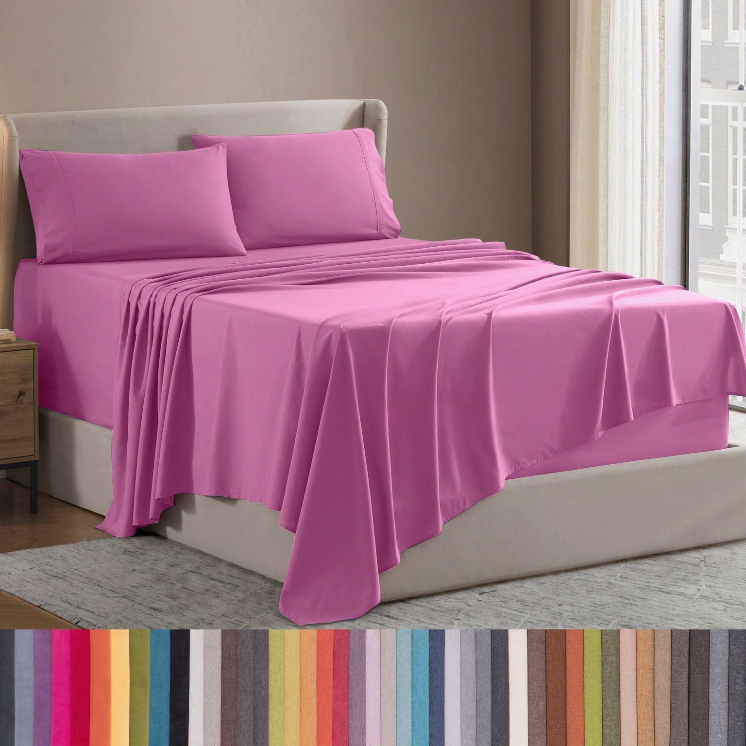 Lammaloe California King Sheets Set, Hotel Style Deep Pocket 4 Piece Bed Sheets, Luxury Soft Microfiber Sheet Sets, Light Pink